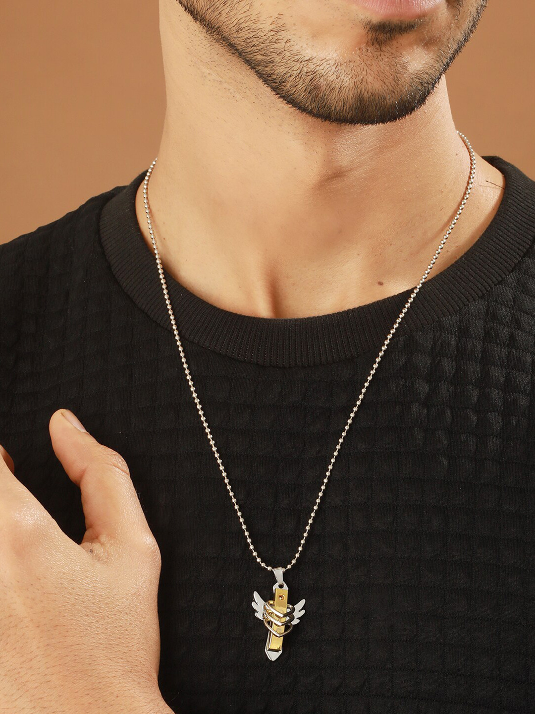 Priyaasi Men Silver-Plated Angel Wings Pendant Chain