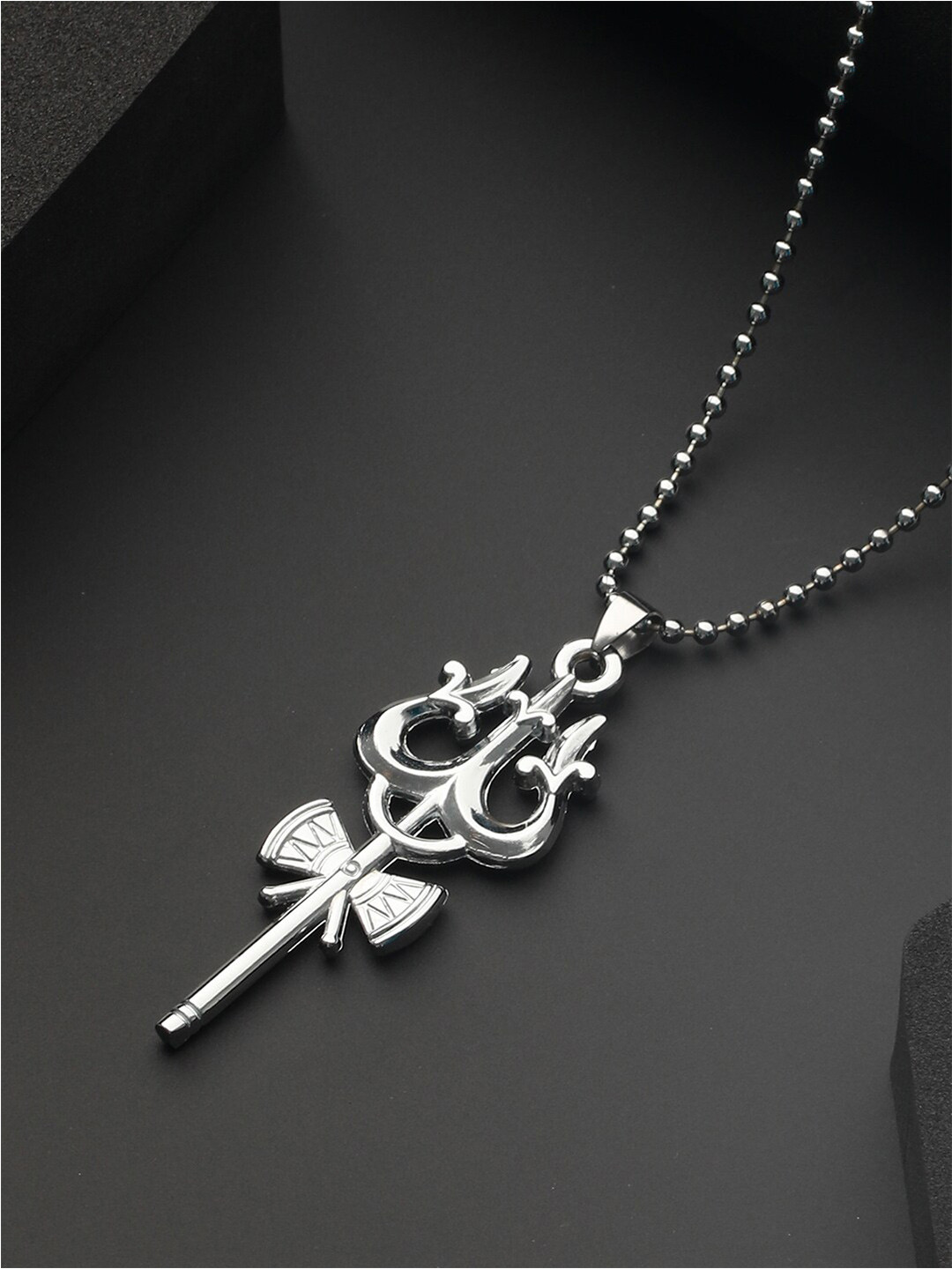 Priyaasi Men Silver-Plated Trishul Pendant Chain