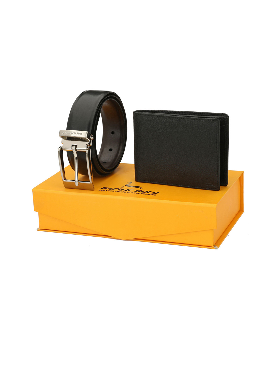 Pacific Gold Men Leather Textured Belt With Wallet Accessory Gift Set