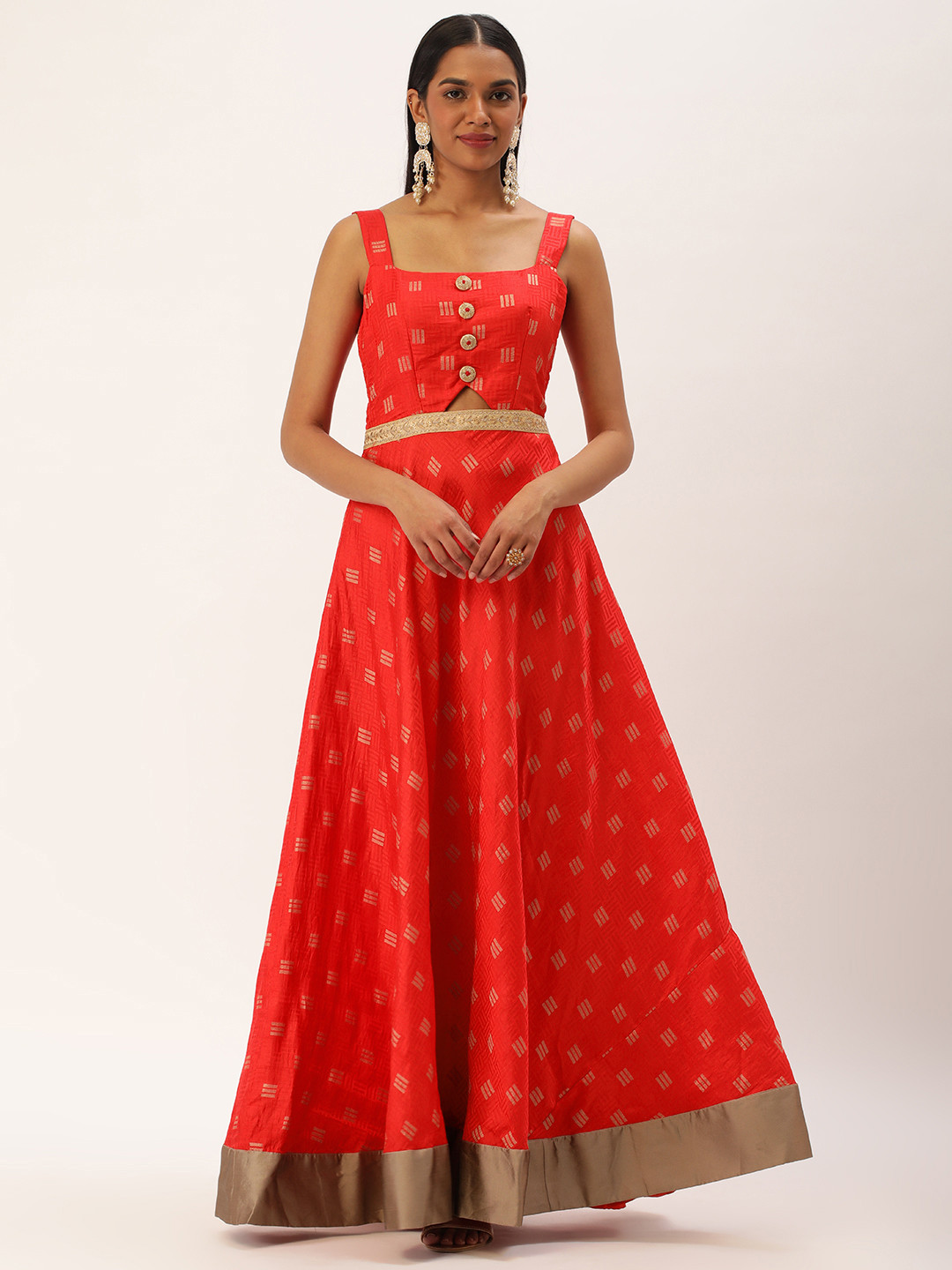 Ethnovog Art Silk Printed Ethnic Maxi Dress