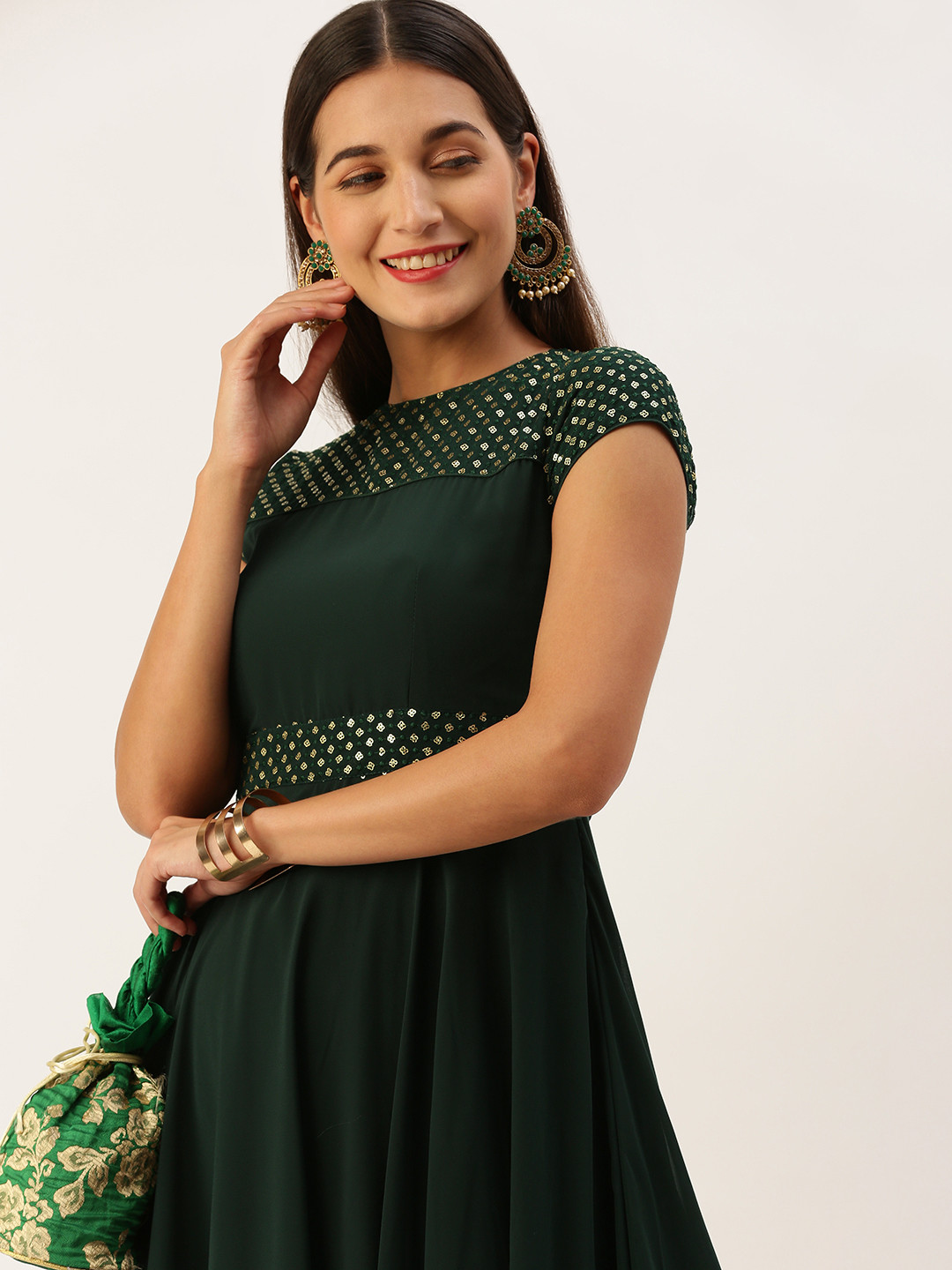 Ethnovog Georgette Embellished Embroidered Maxi Gown Dress