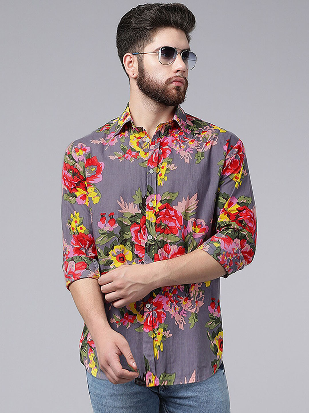 A.T.U.N. Classic Fit Floral Printed Opaque Casual Pure Cotton Shirt