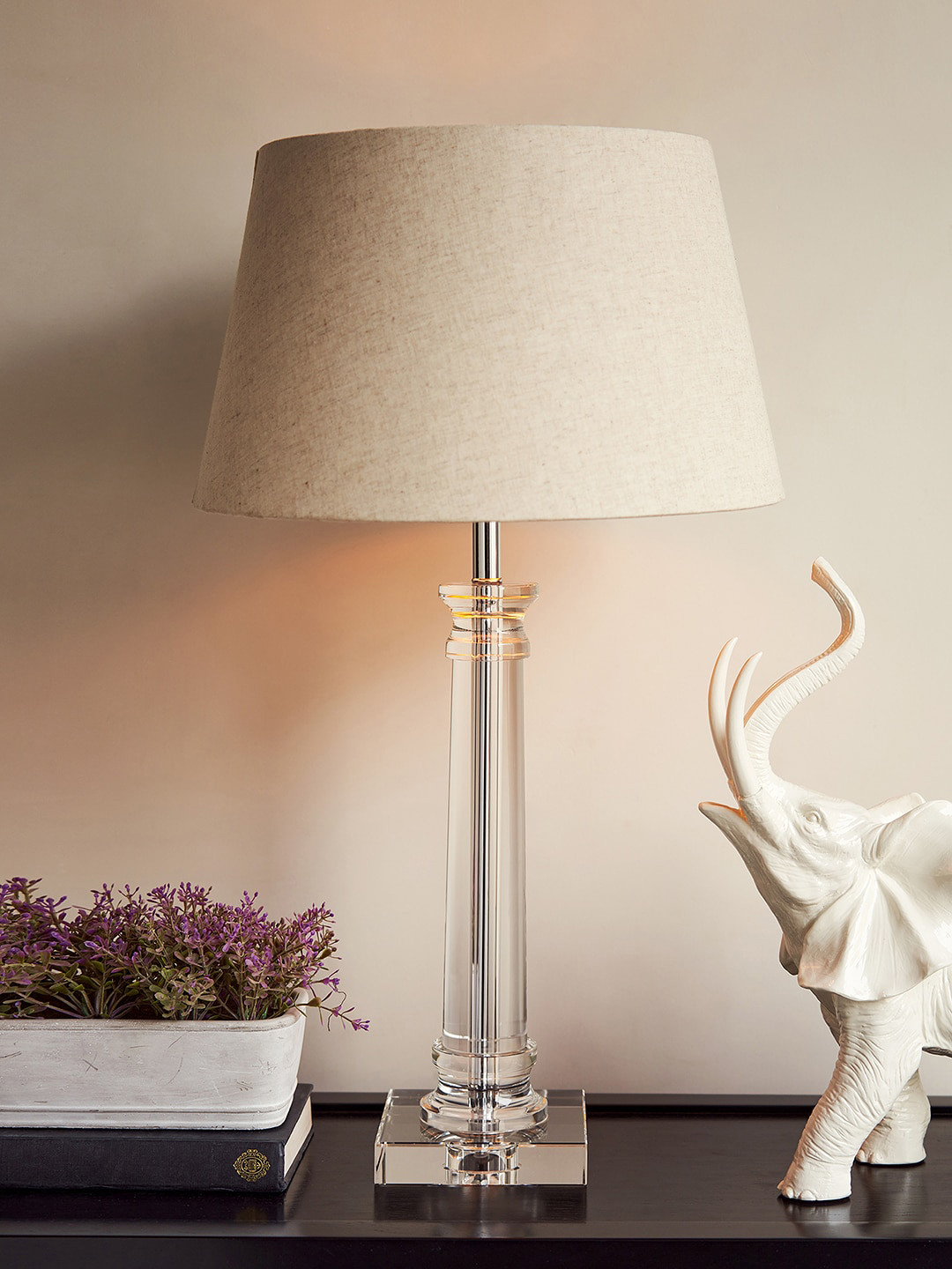 Pure Home and Living Transparent Clear Linear Crystal Table Lamp Stand