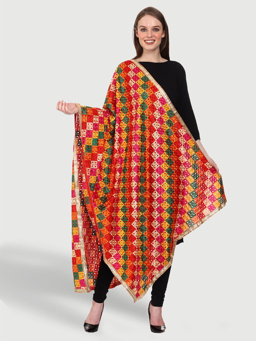 SWI Stylish Embroidered Dupatta with Phulkari