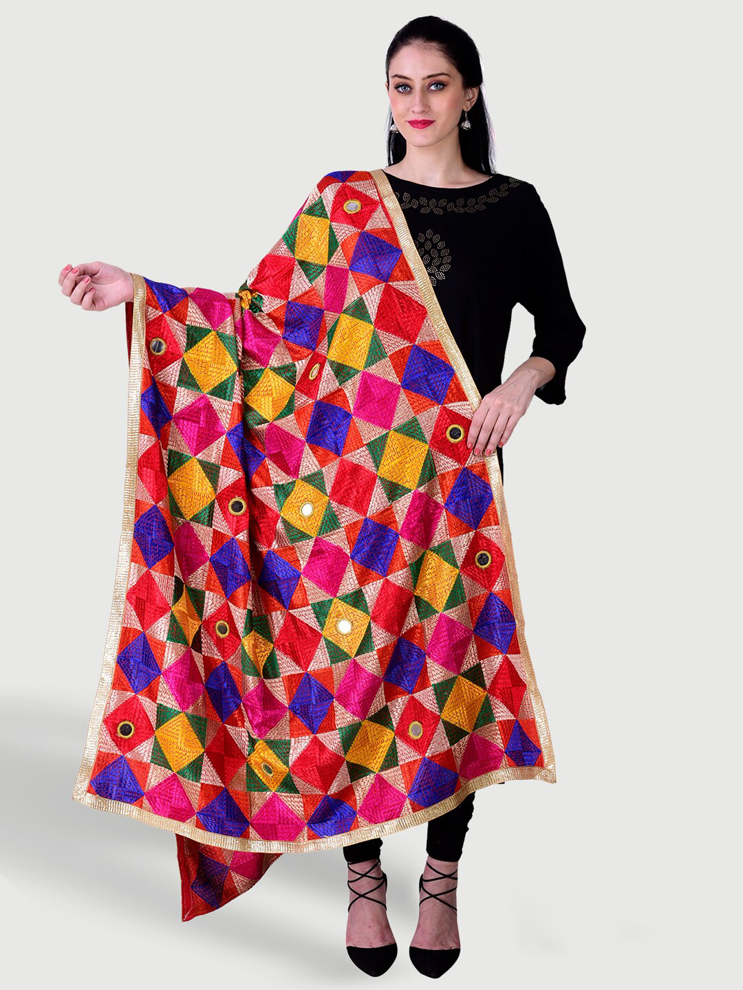 SWI Stylish Embroidered Dupatta with Mirror Work