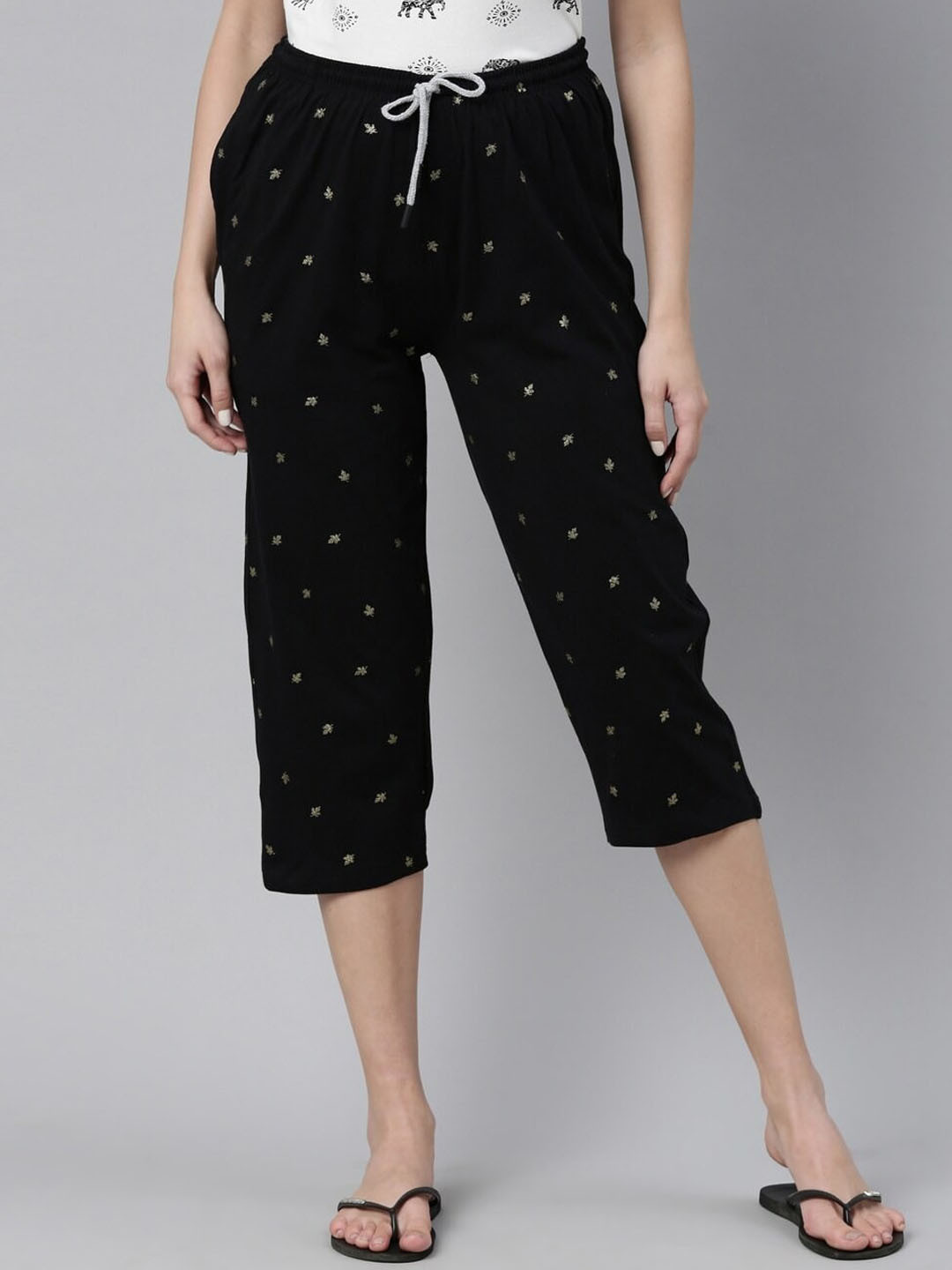 Kryptic Women Printed Cotton Capris Lounge Pants