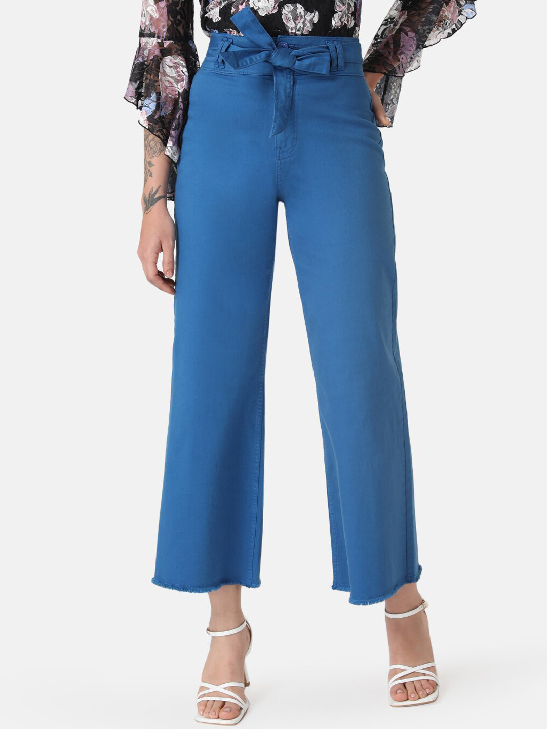 Kazo Women Flared High-Rise Jeans With Belt