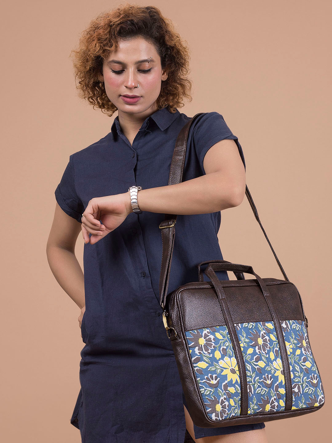 NEPRI Floral Block Printed Laptop Bag