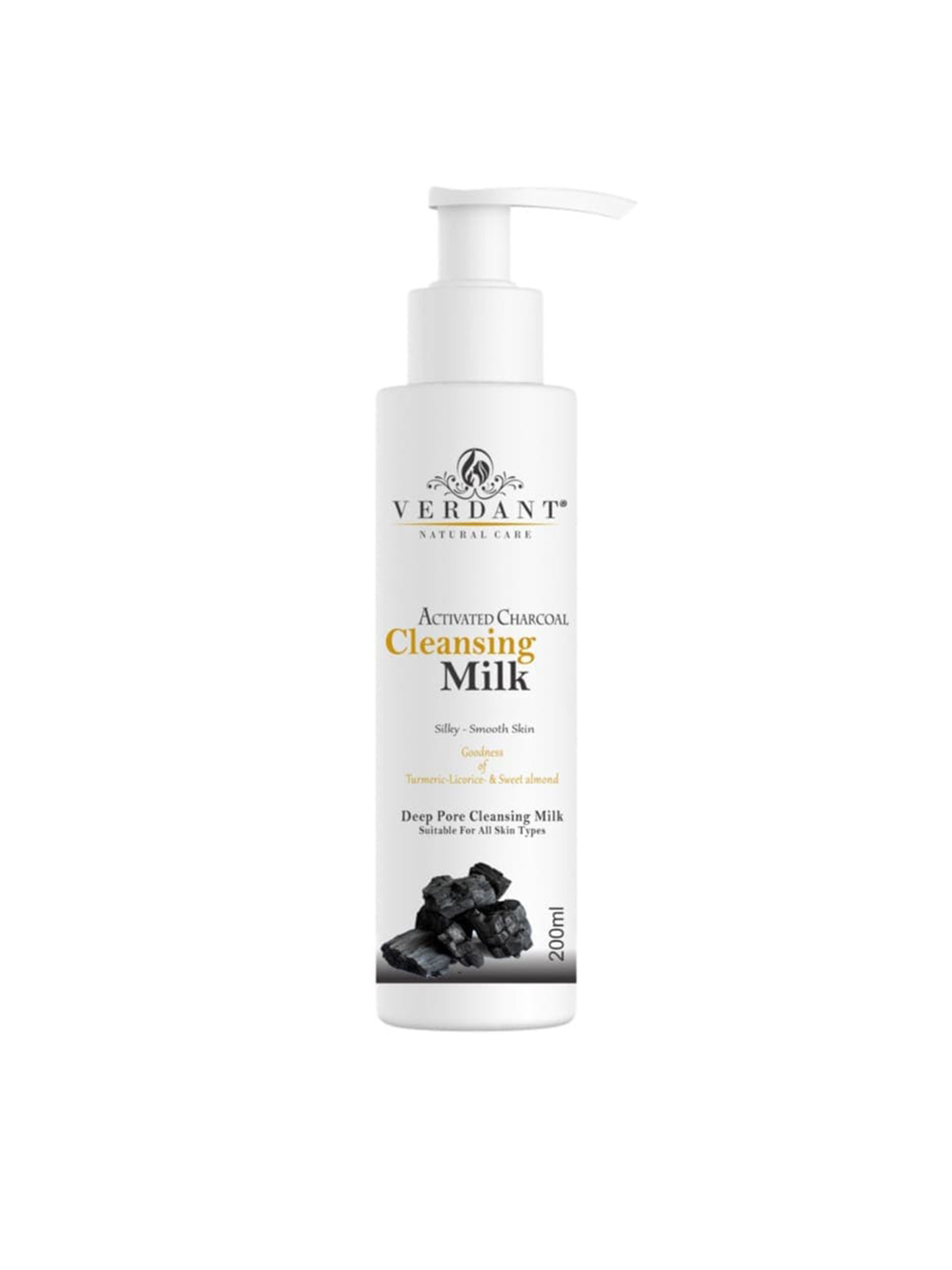 Verdant Natural Care Activated Charcoal Cleansing Milk with Turmeric & Licorice - 200 ml