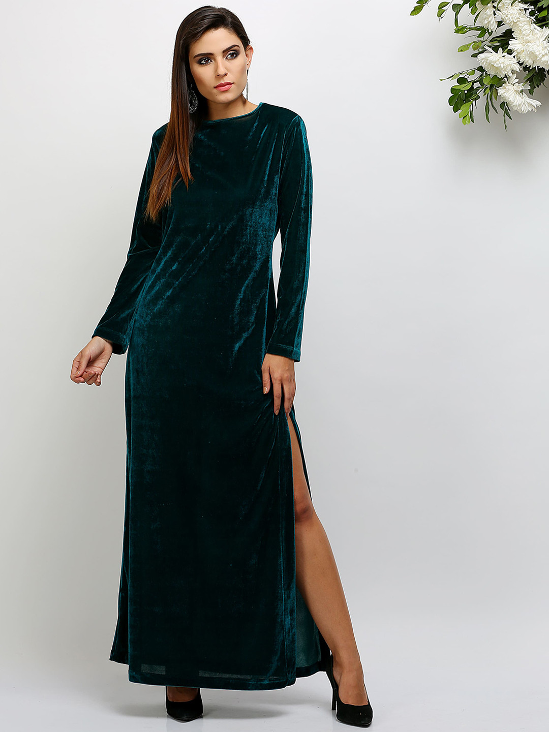 KAANCHIE NANGGIA Side Slip Velvet Maxi Dress