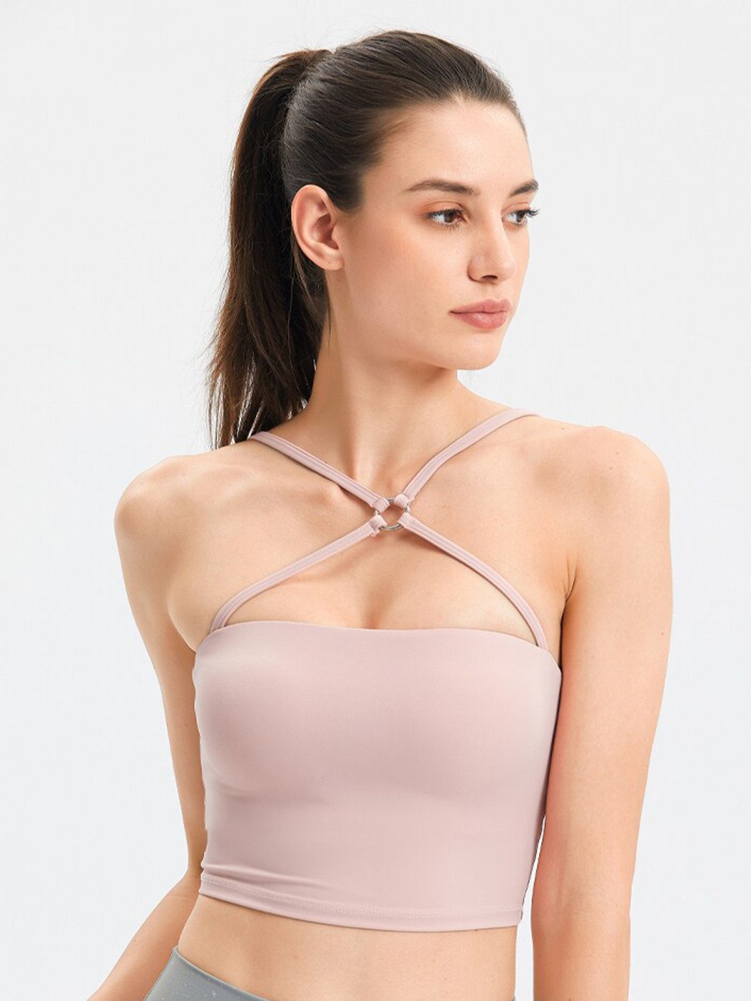 JC Collection Criss-Cross Front Shoulder Straps Fitted Sports Crop Top
