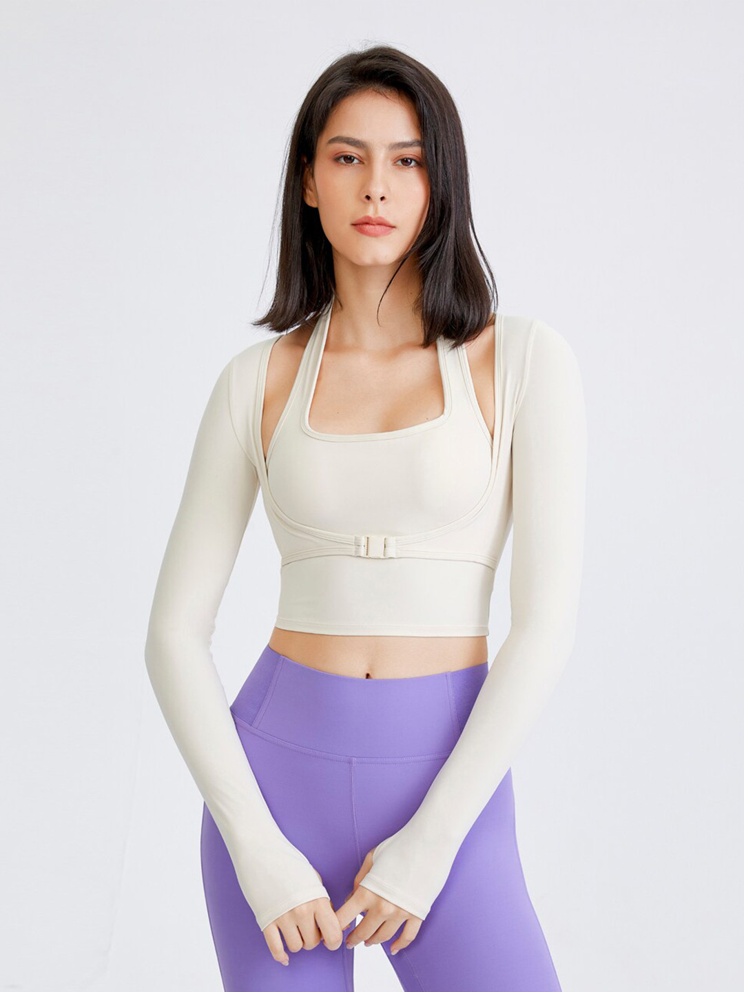 JC Collection Halter Neck Long Sleeves Fitted Sports Crop Top