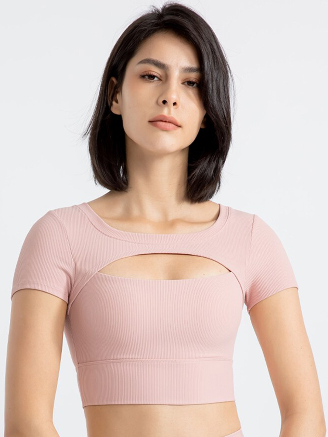 JC Collection Short Sleeves Cut-Out Fitted Crop Top