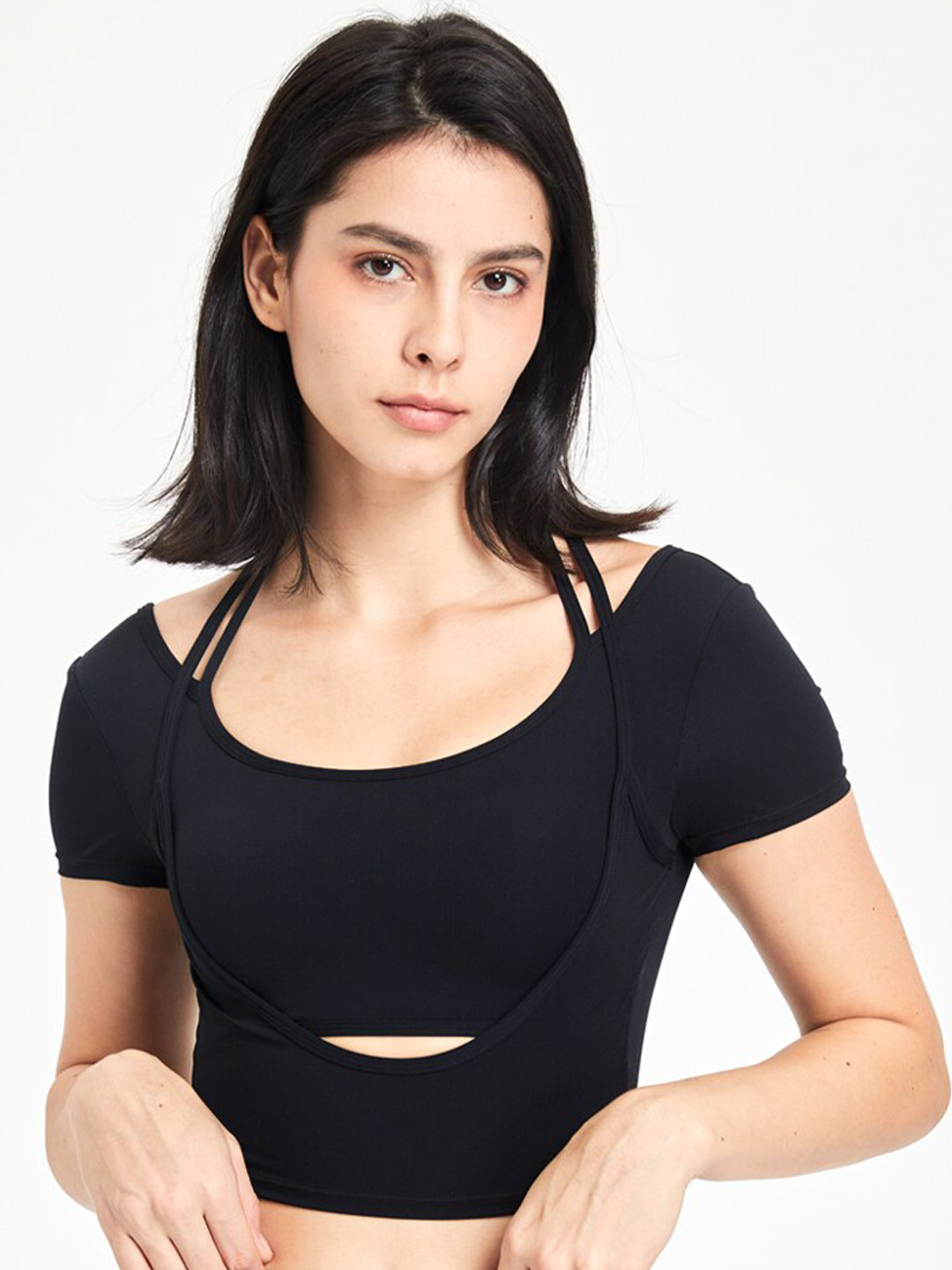 JC Collection Halter Neck Short Sleeves Fitted Sports Crop Top