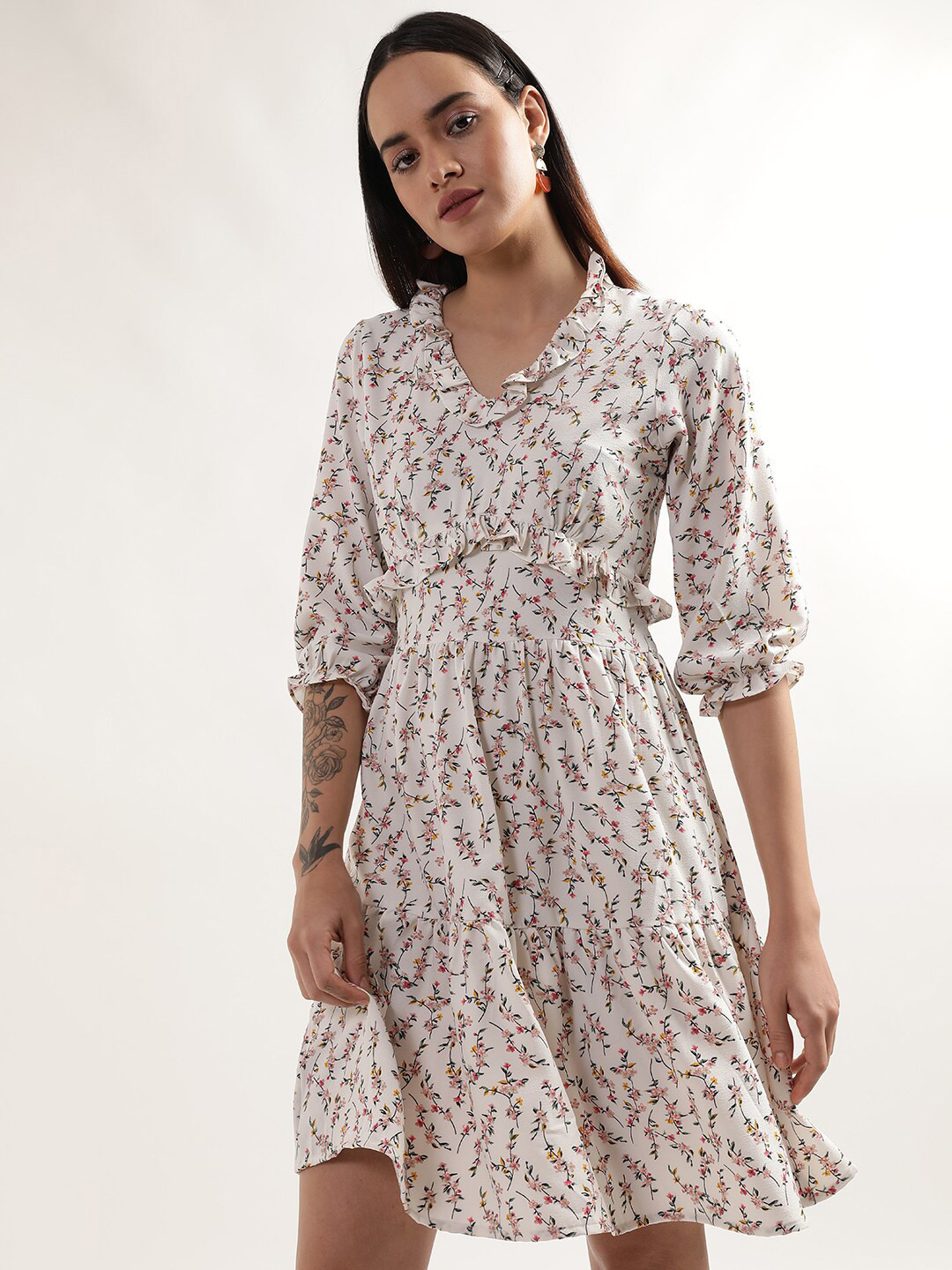 ELLE Floral Print Fit & Flare Dress