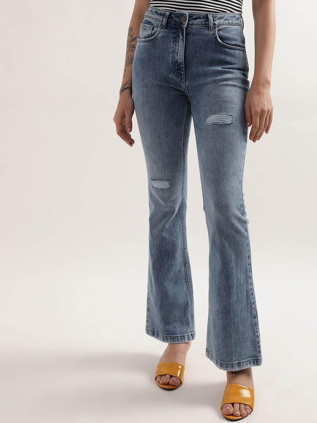 ELLE Women High-Rise Mildly Distressed Heavy Fade Stretchable Cotton Jeans