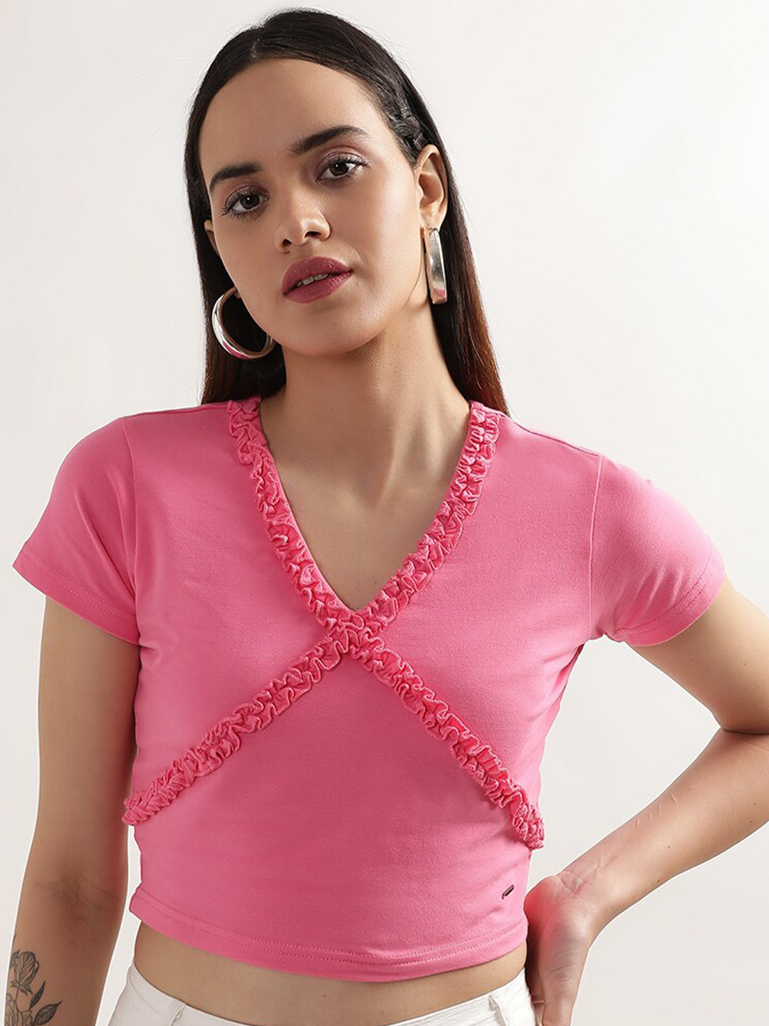 ELLE V-Neck Cotton T-shirt