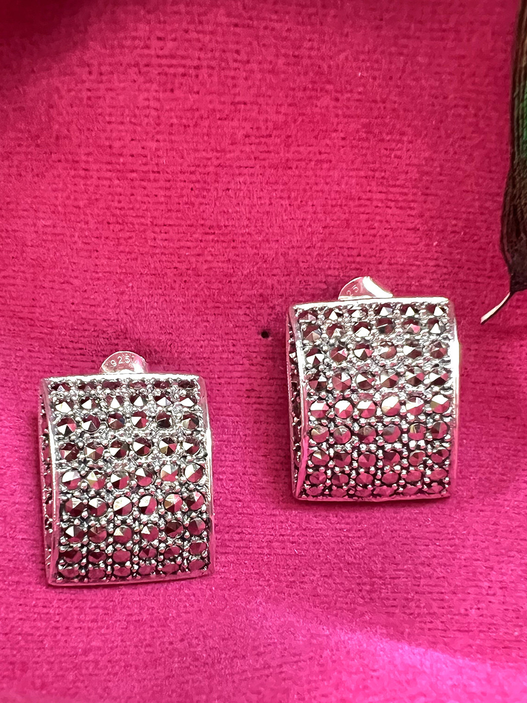 Arte Jewels Rectangle Silver Drop Earrings