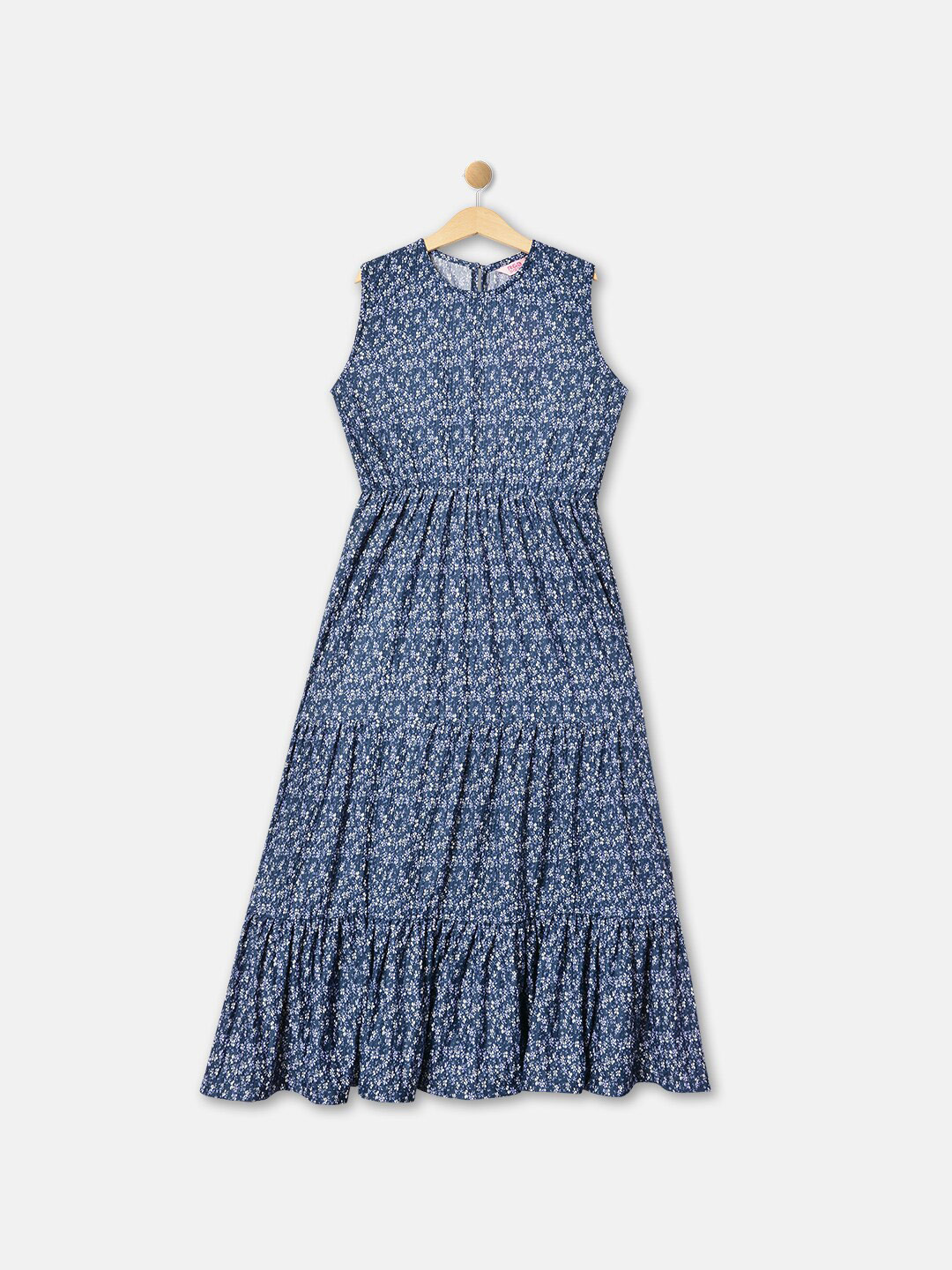 R&B Girls Floral Printed Cotton Cut-Outs Sleeveless Maxi A-Line Dress