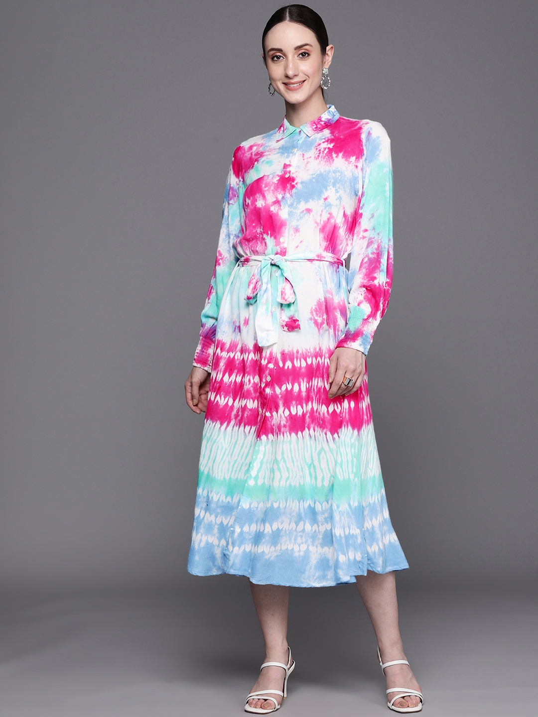 Buy Indo Era Tie & Dye Shirt Ethnic Dress With Belt - Ethnic Dresses for  Women 22452778