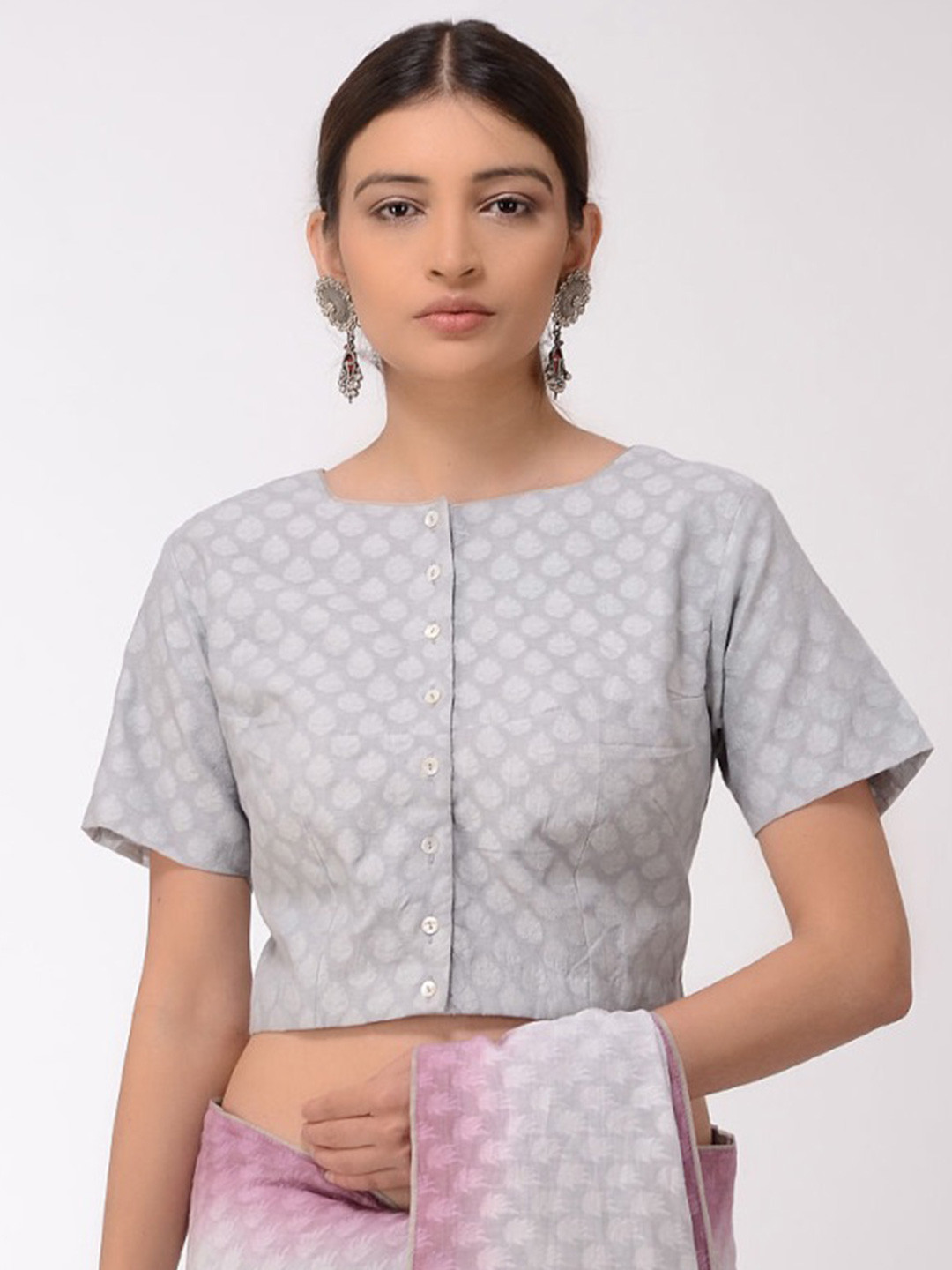 SMRITI GUPTA Printed Cotton Cutwork Blouse