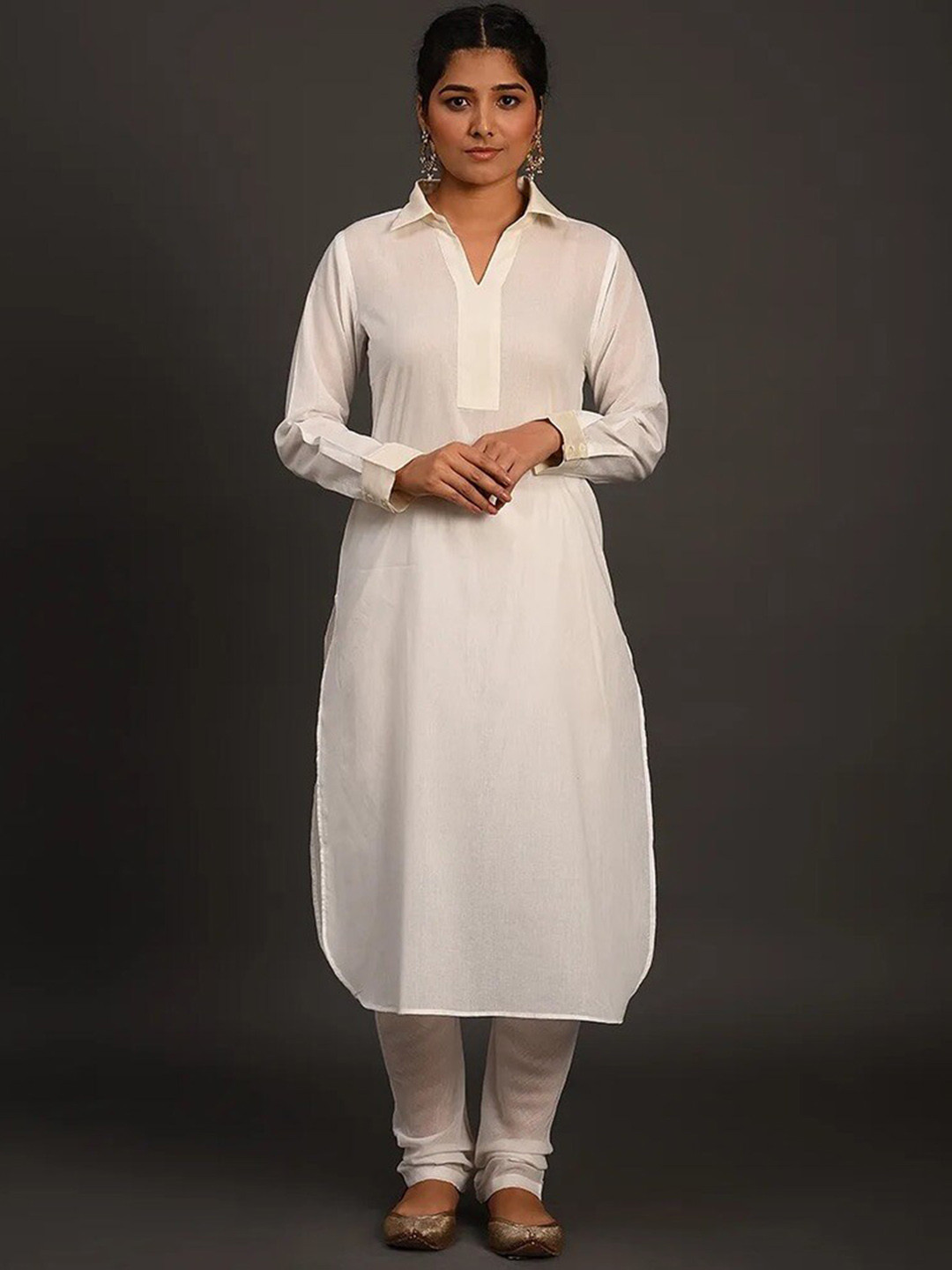 SMRITI GUPTA Shirt Collar Chanderi Cotton Pathani Kurta