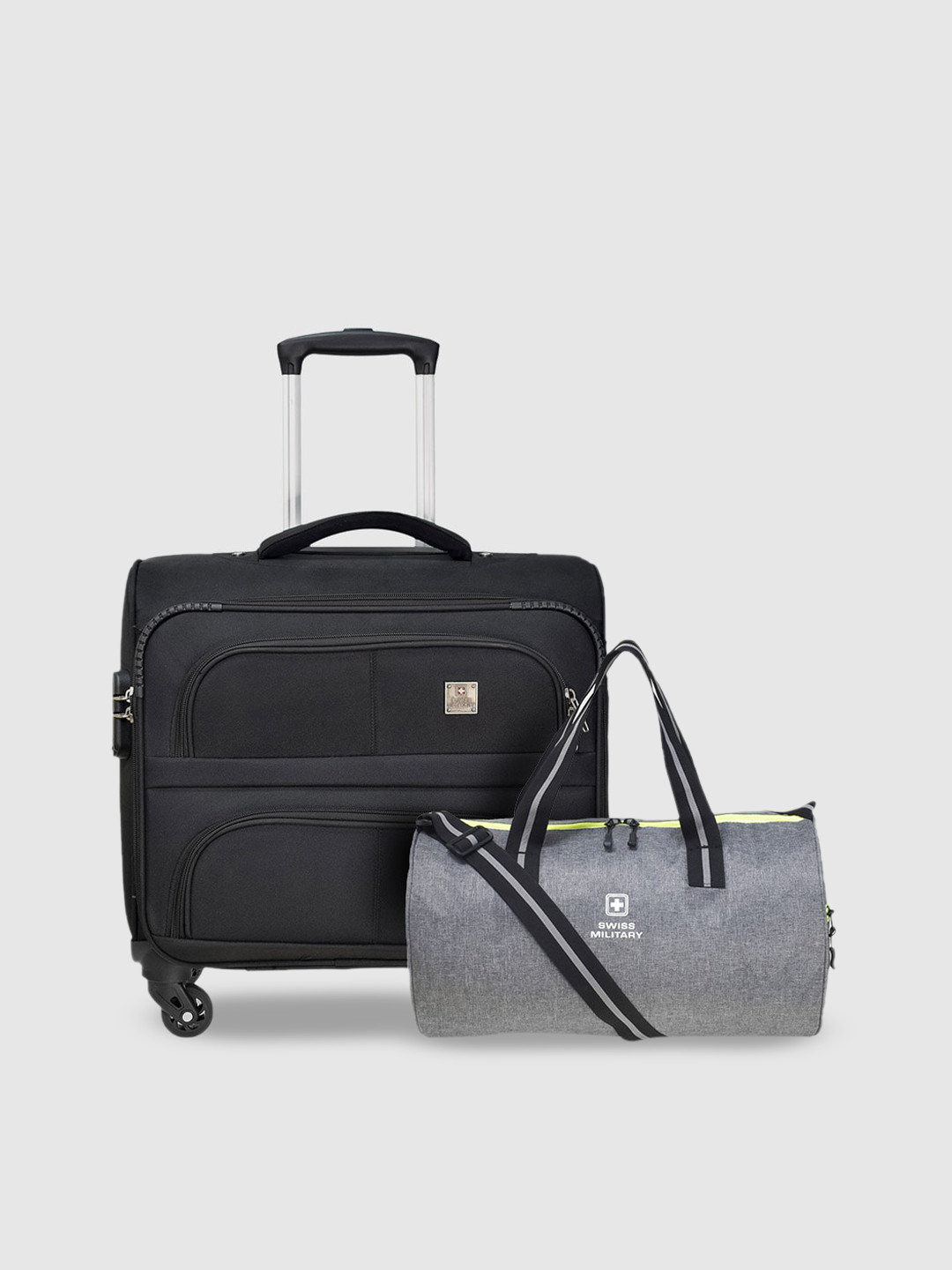 SWISS MILITARY Set Of 2 Soft-Sided Compression Straps Travel Overnighter Bag & Duffle Bag