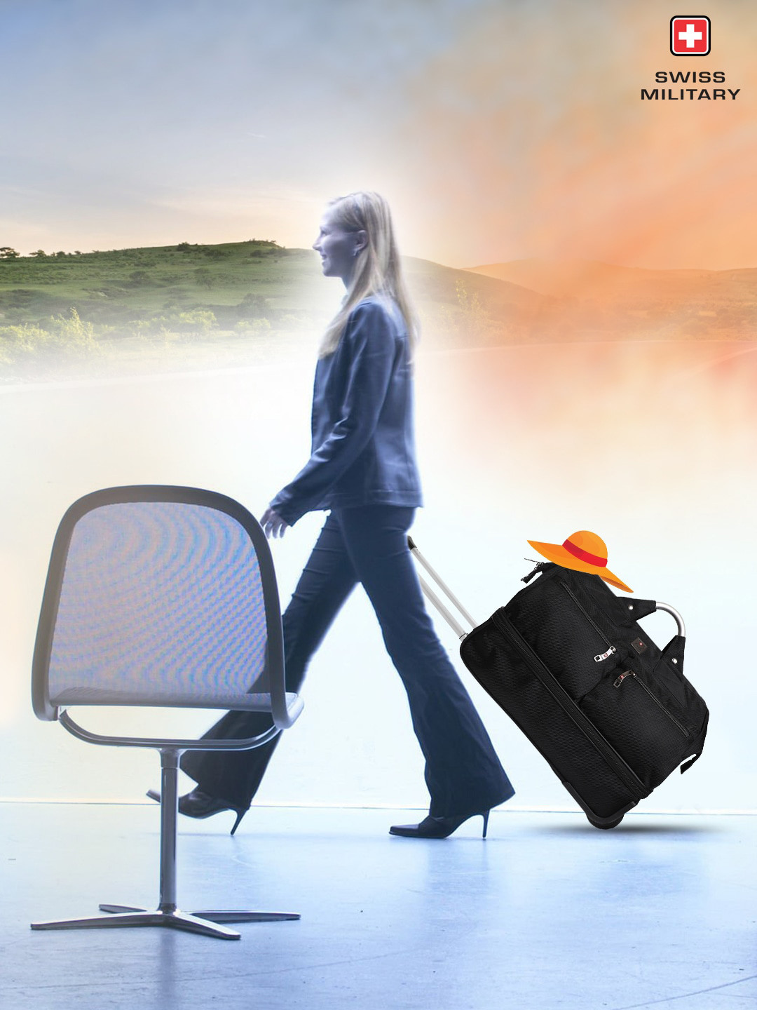 SWISS MILITARY Double Decker Duffle Trolley Bag & Foldable Bag