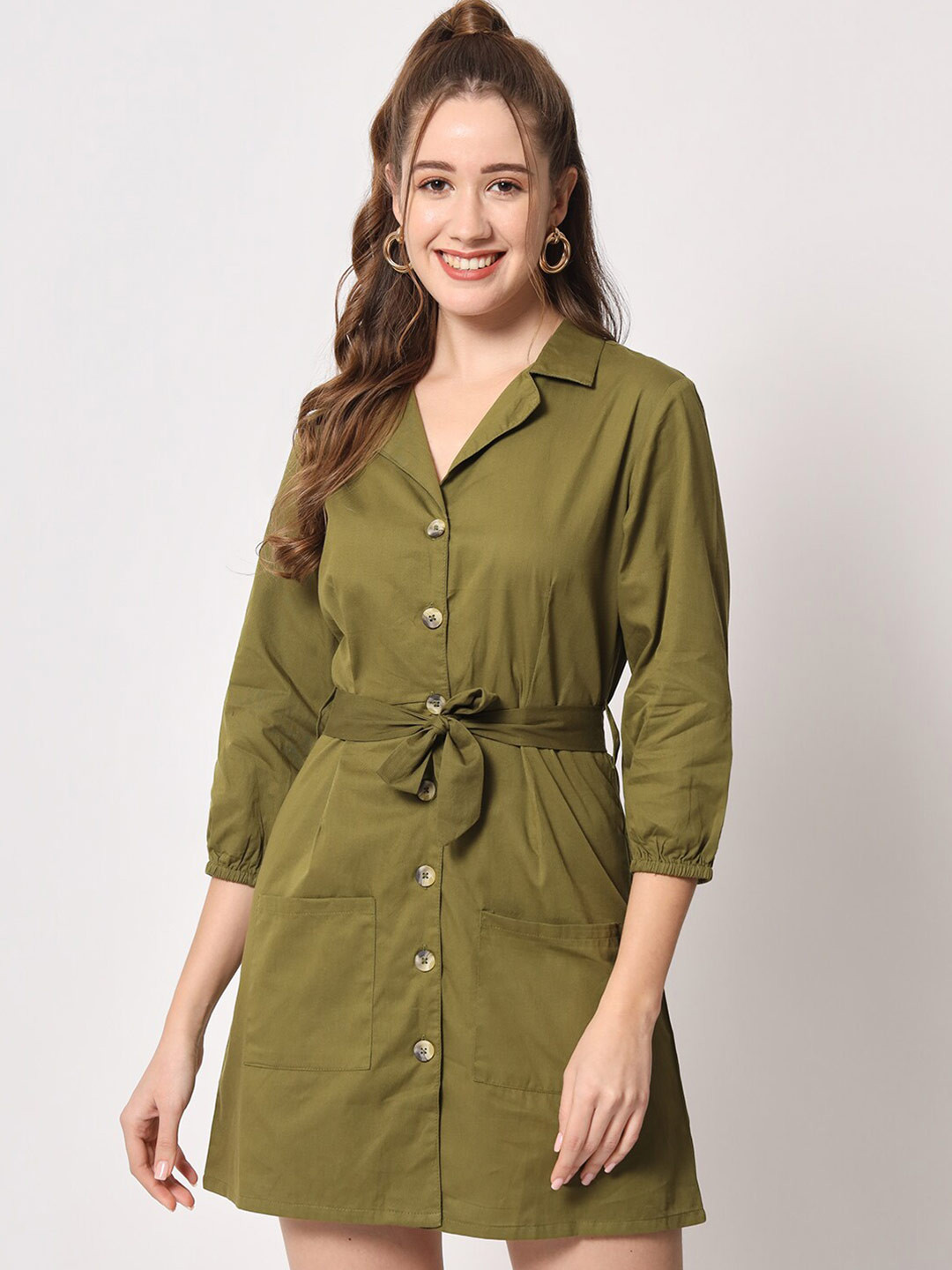 D 'VESH Lapel Collar Shirt Dress