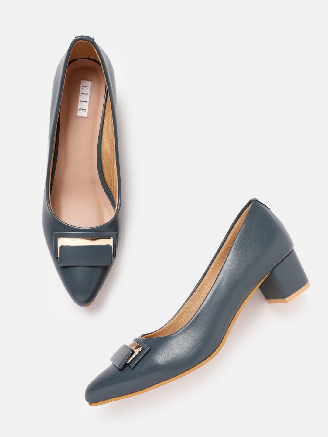 ELLE Block Pumps with Metal Detail