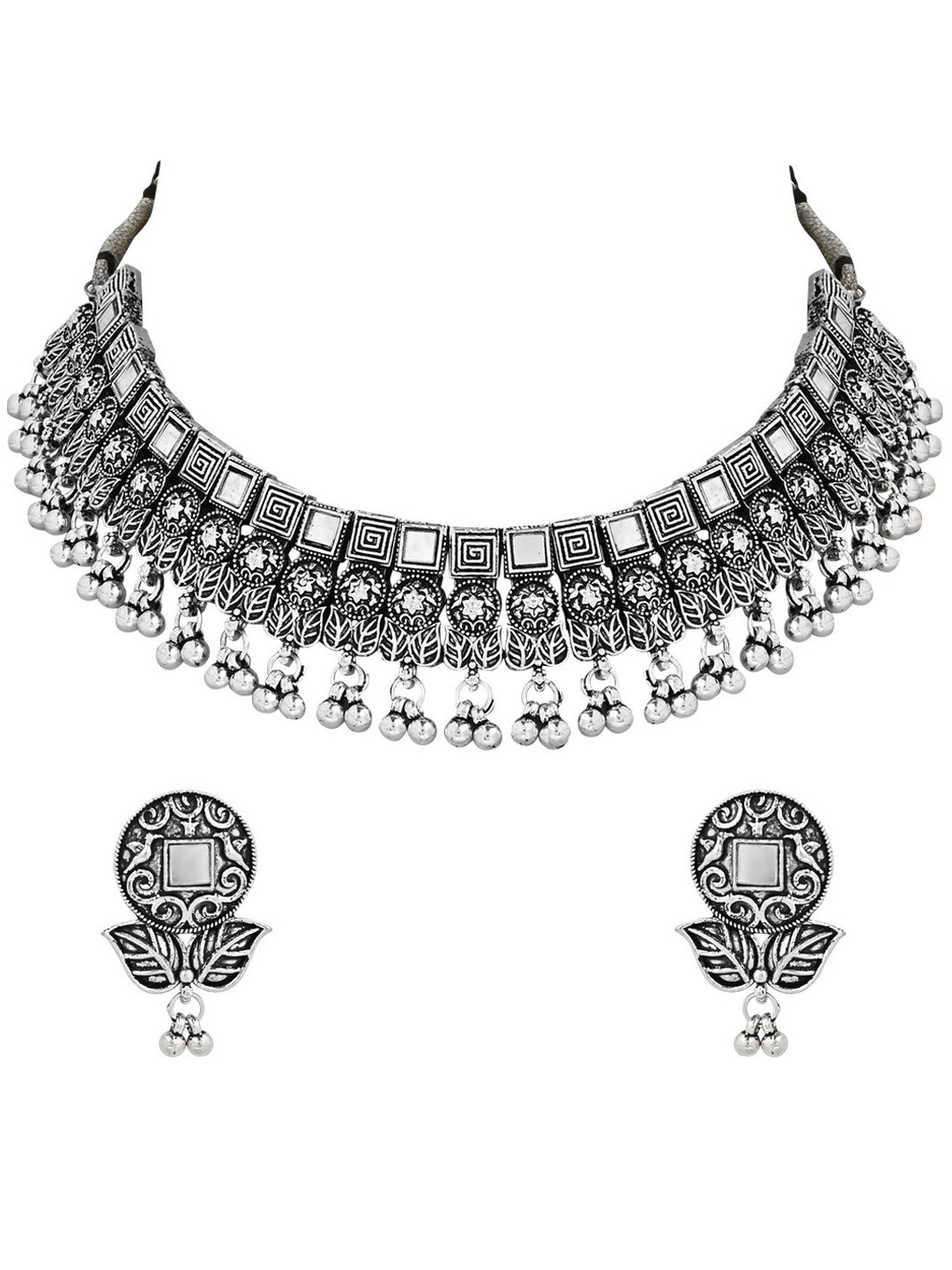 I Jewels Silver-Plated Choker Necklace Jewellery Set