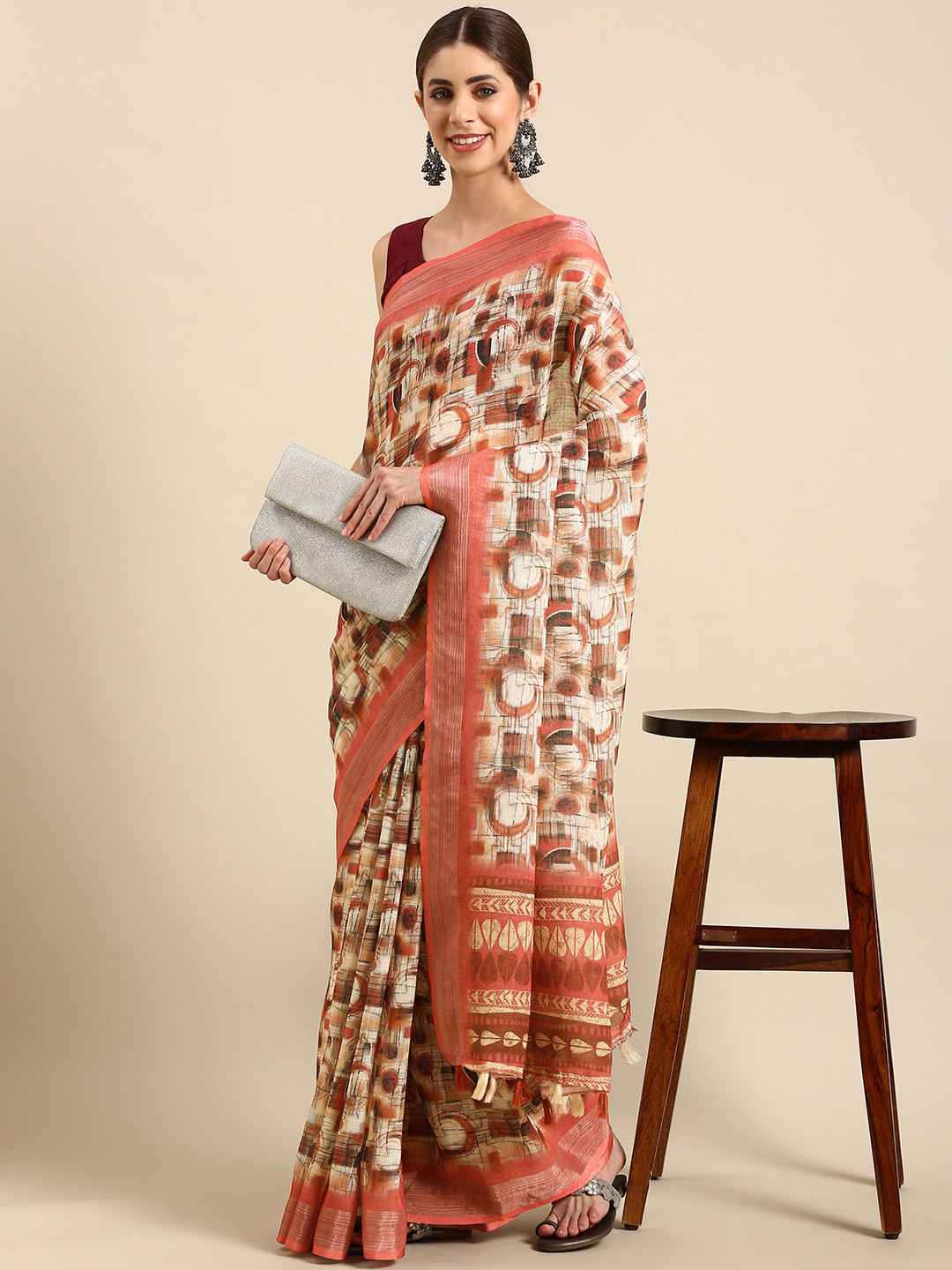 SHANVIKA Printed Linen Blend Saree