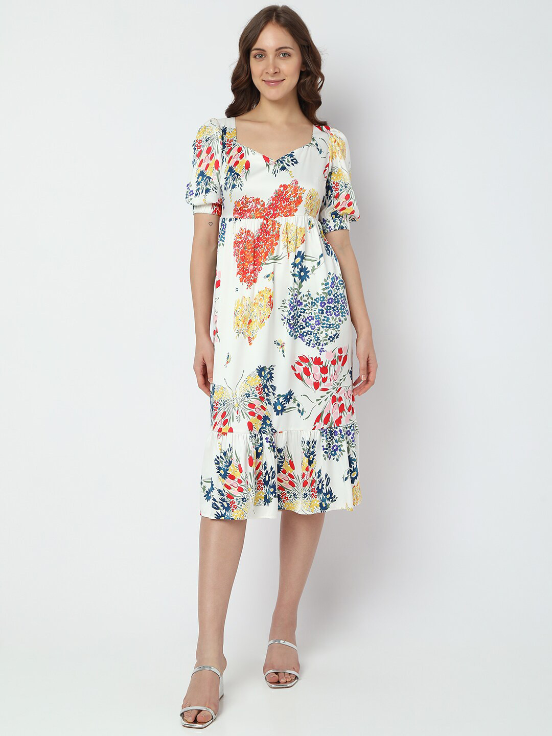 Vero Moda Sweetheart Neck Floral Printed A-Line Dress