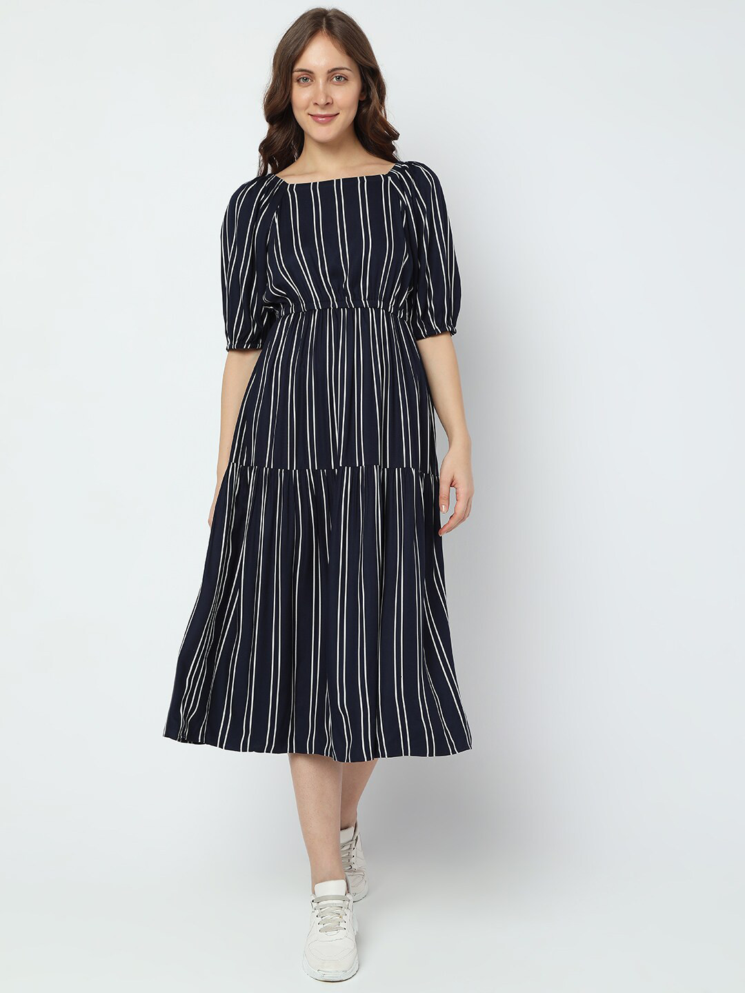 Vero Moda Striped Tiered Fit & Flare Midi Dress