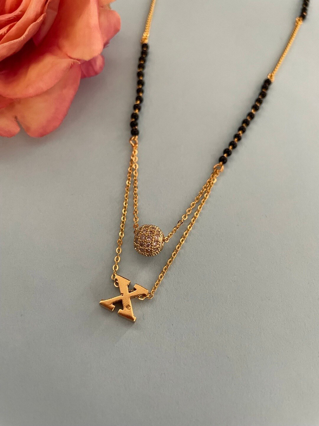 Digital Dress Room Gold-Plated Beaded AD Studded X Letter Mangalsutra