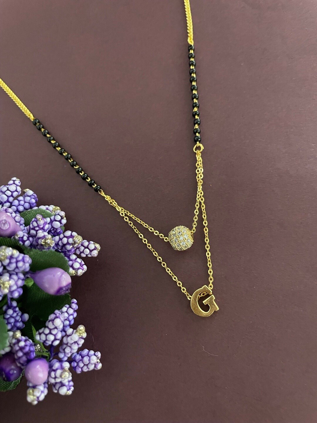 Digital Dress Room Gold-Plated G Letter American Diamond-Studded & Beaded Mangalsutra