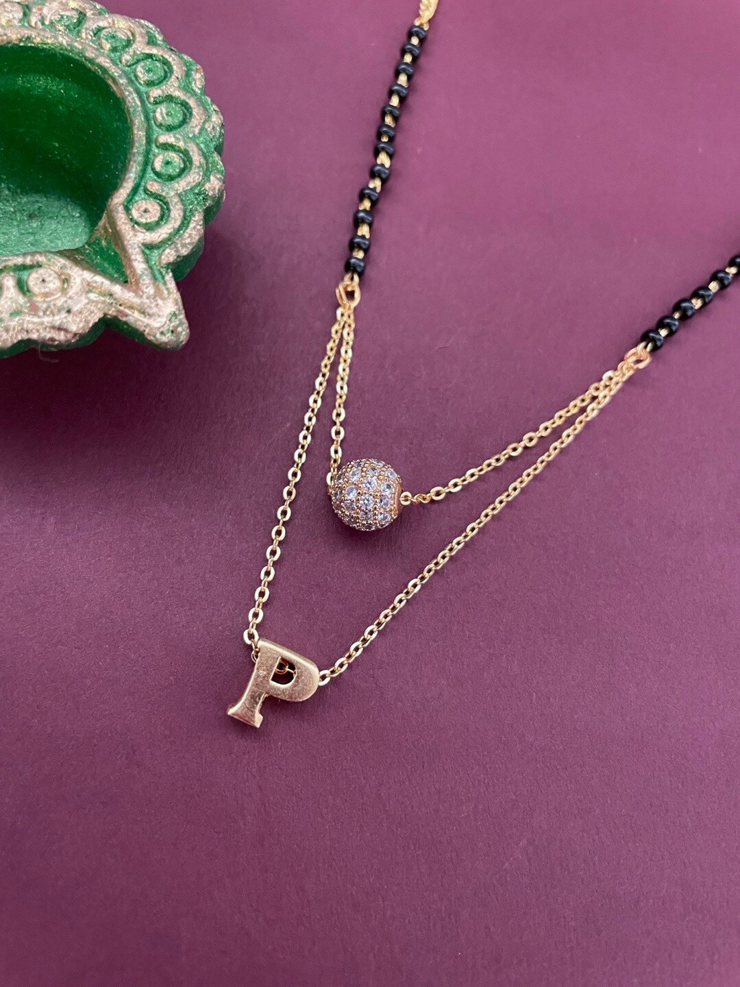 Digital Dress Room Gold-Plated Beaded AD Studded P Letter Mangalsutra