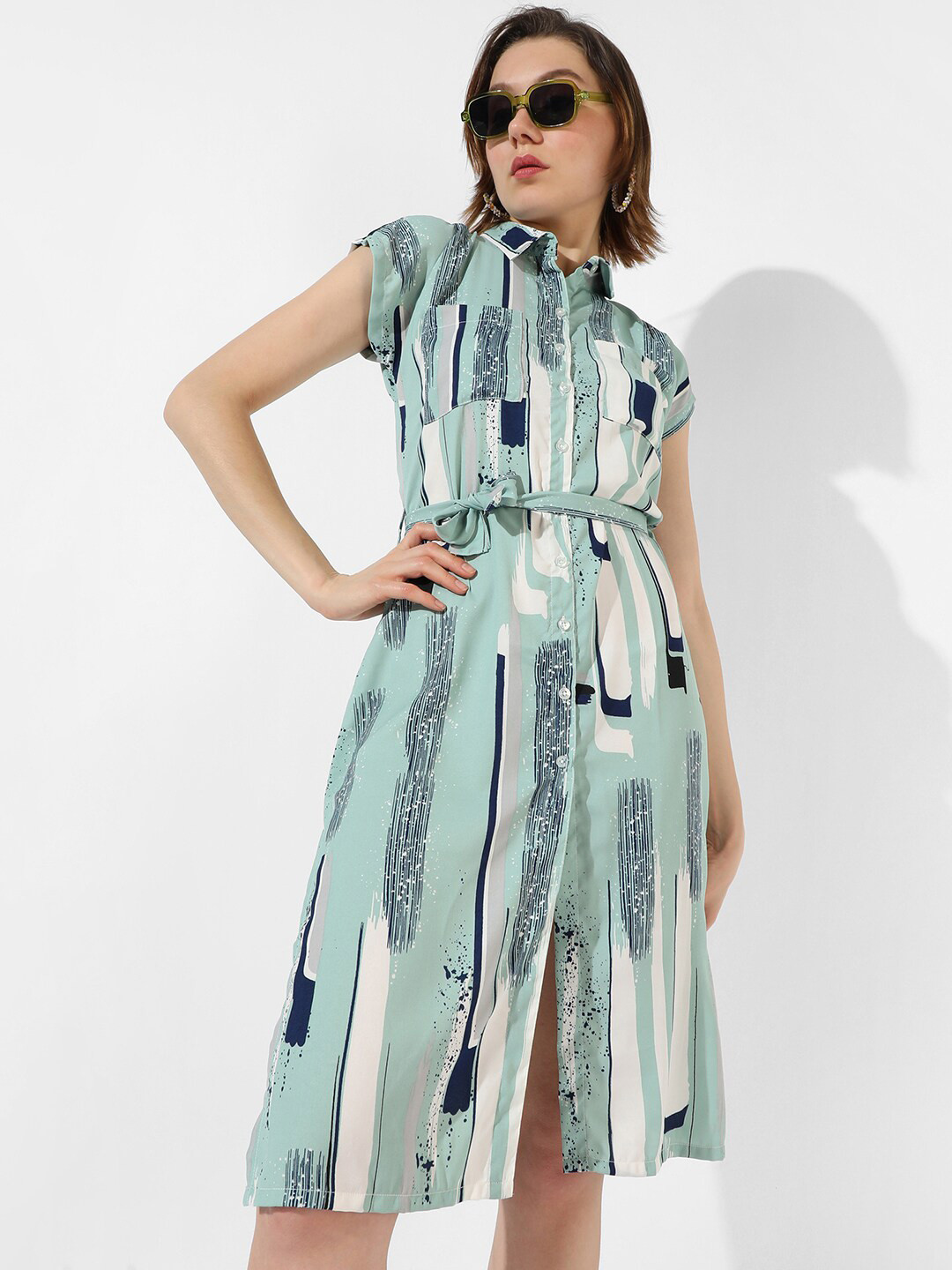 Campus Sutra Shirt Collar Print Sheath Dress