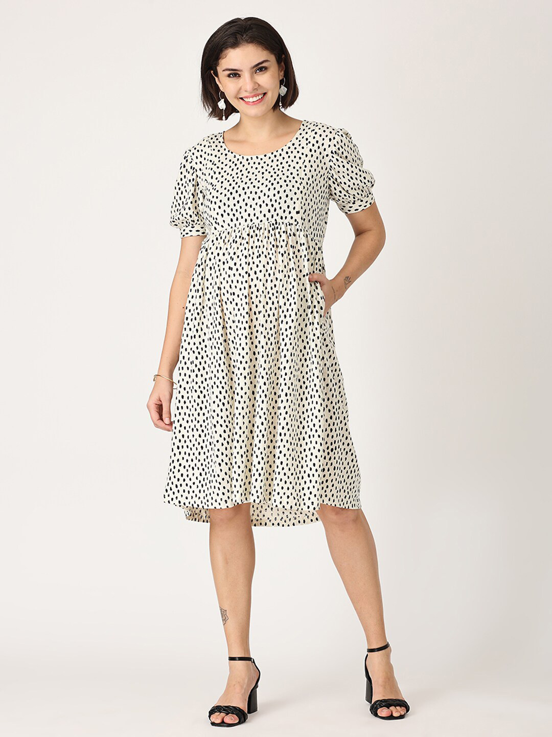 The Mom Store Polka Dot Printed Maternity Cotton Fit & Flare Dress