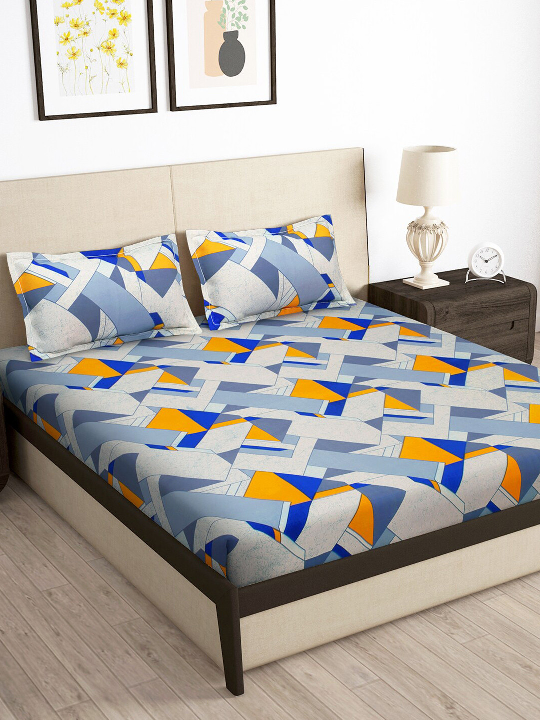 Story@home Arena Grey Abstract Polyester 180 TC Queen Bedsheet with 2 Pillow Covers-89 x 98 inches