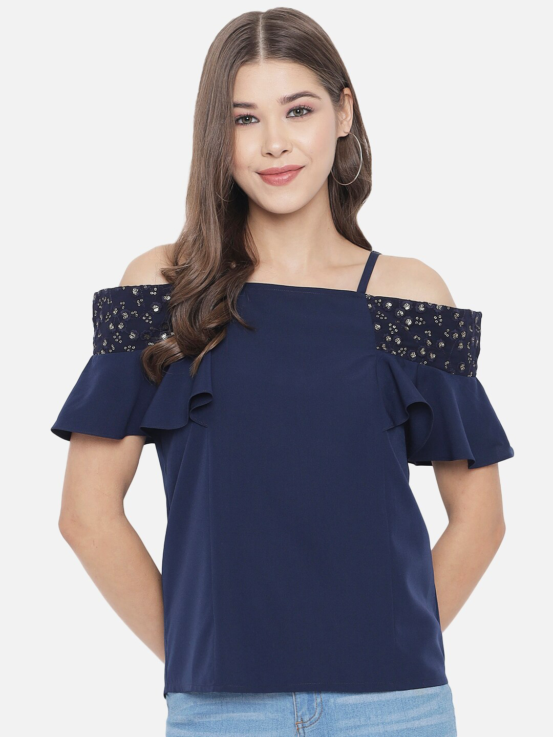 ALL WAYS YOU Cold-Shoulder Sequined Regular Top
