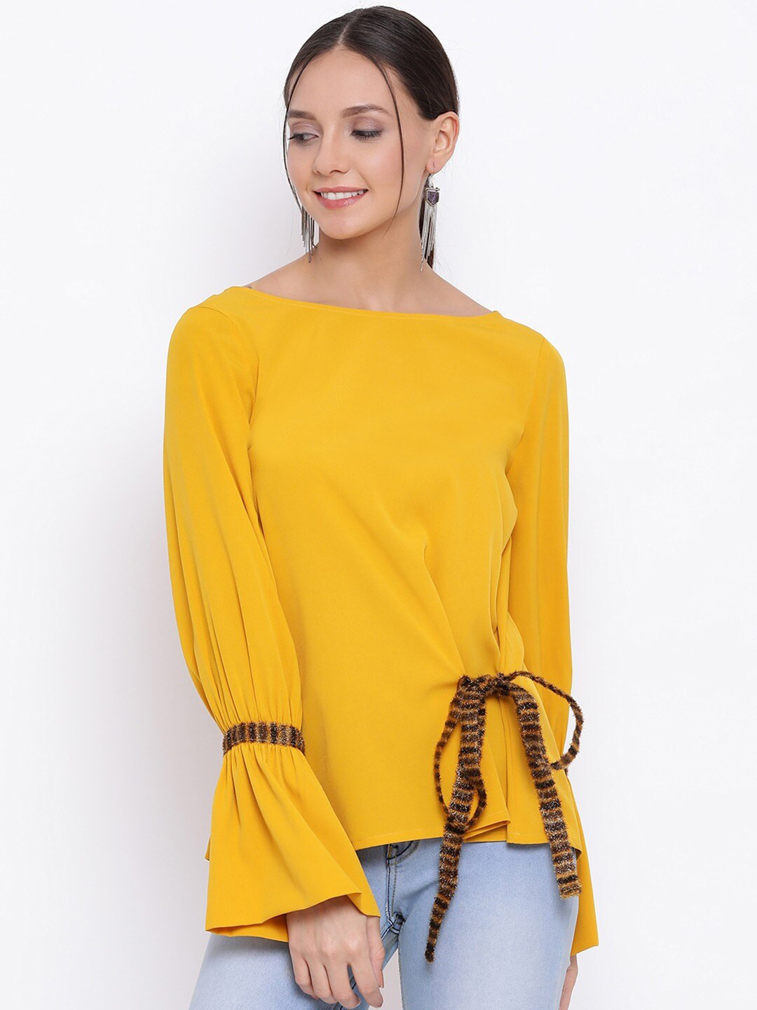 ALL WAYS YOU Bell Sleeves Tie-Up Detail Regular Top