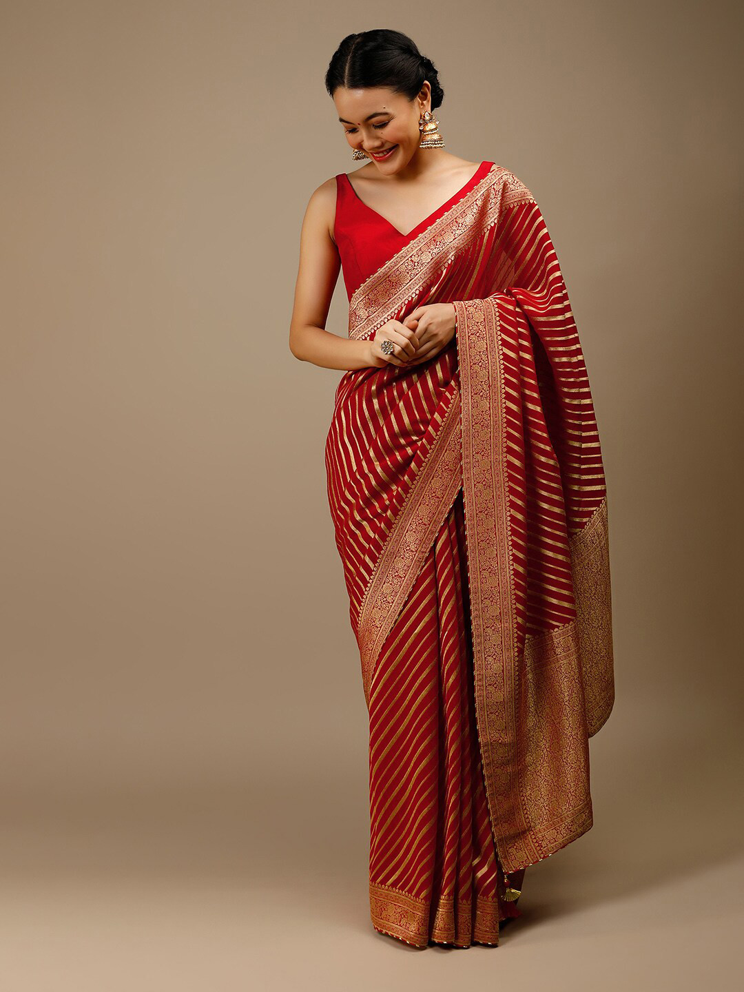 KALKI Fashion Striped Zari Pure Georgette Saree