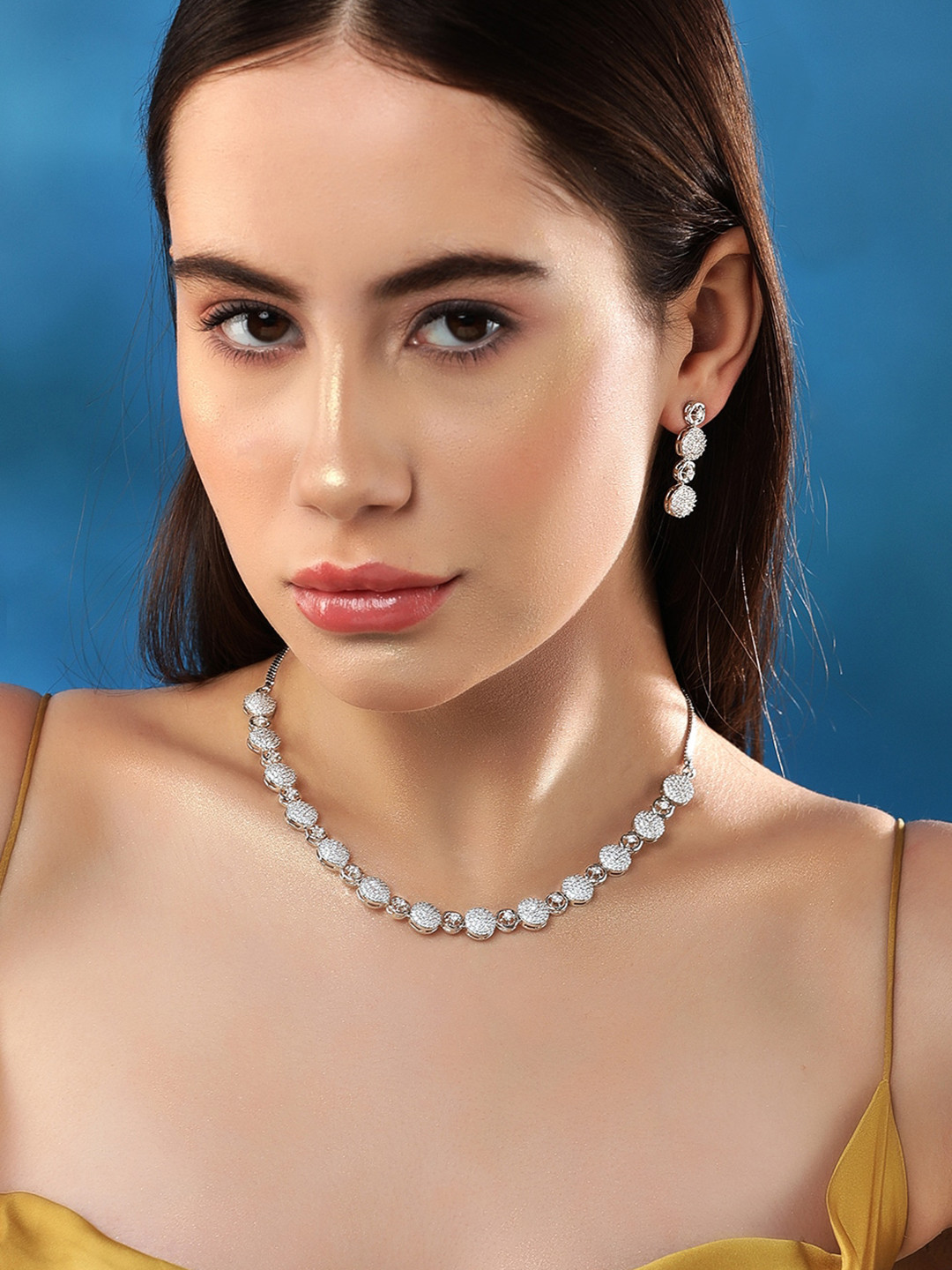 Rubans Rhodium-plated Premium white Zircons studded Statement Jewellery set