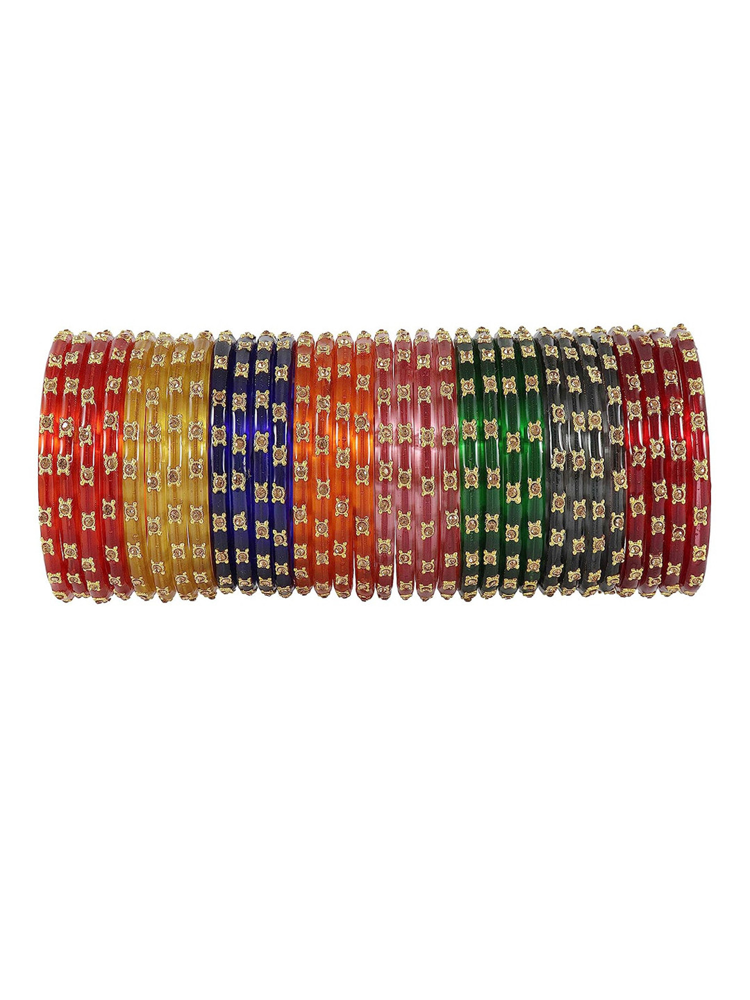 NMII Set Of 32 Cubic Zirconia-Studded Glossy Kada Bangles