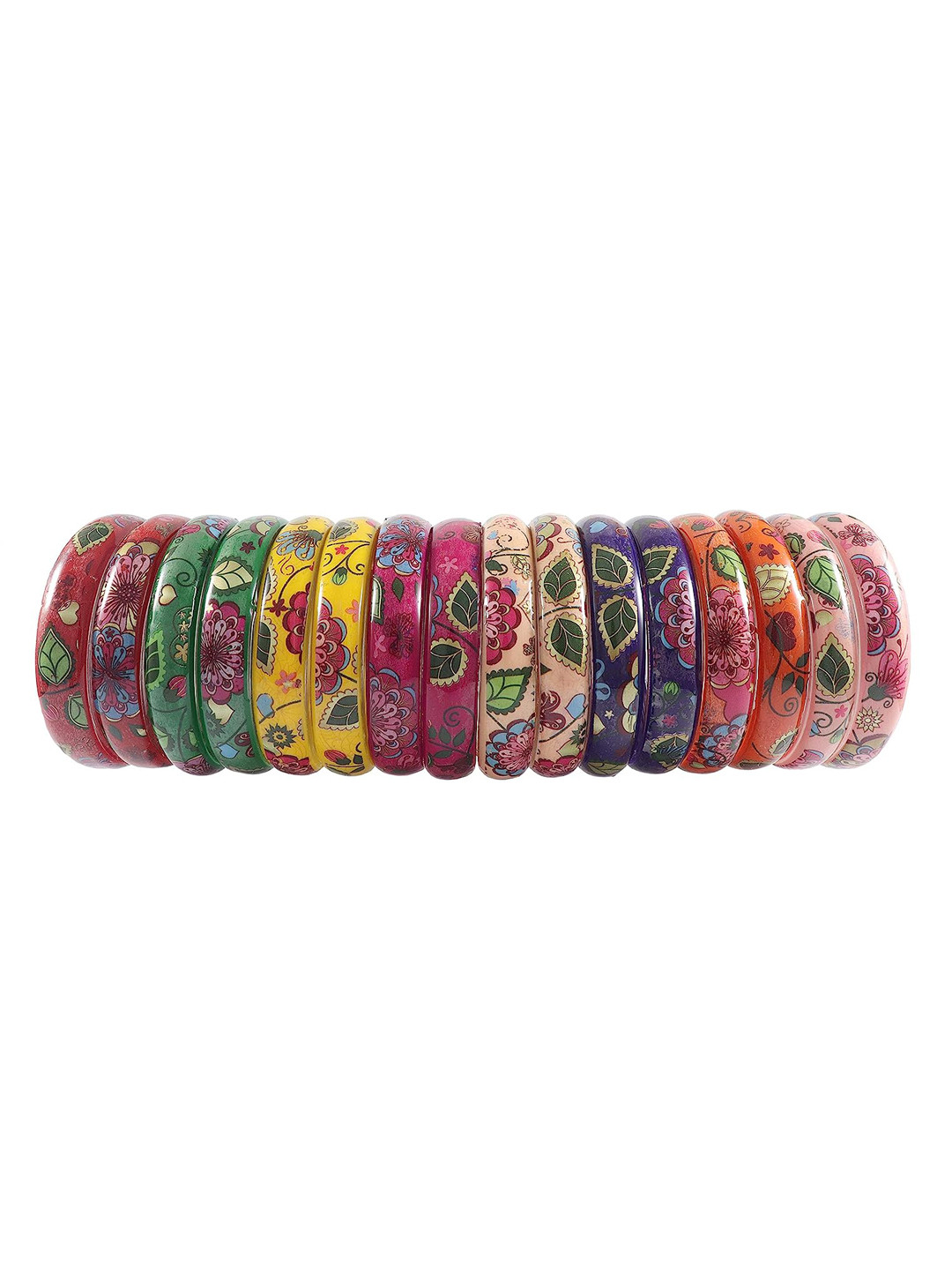 NMII Set Of 16 Flower Printed Glossy Kada Bangles