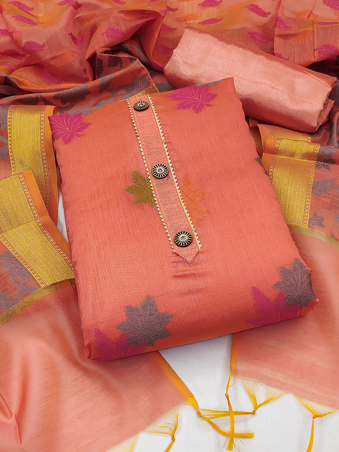 KALINI Woven Design Unstitched Dress Material With Gotta Patti