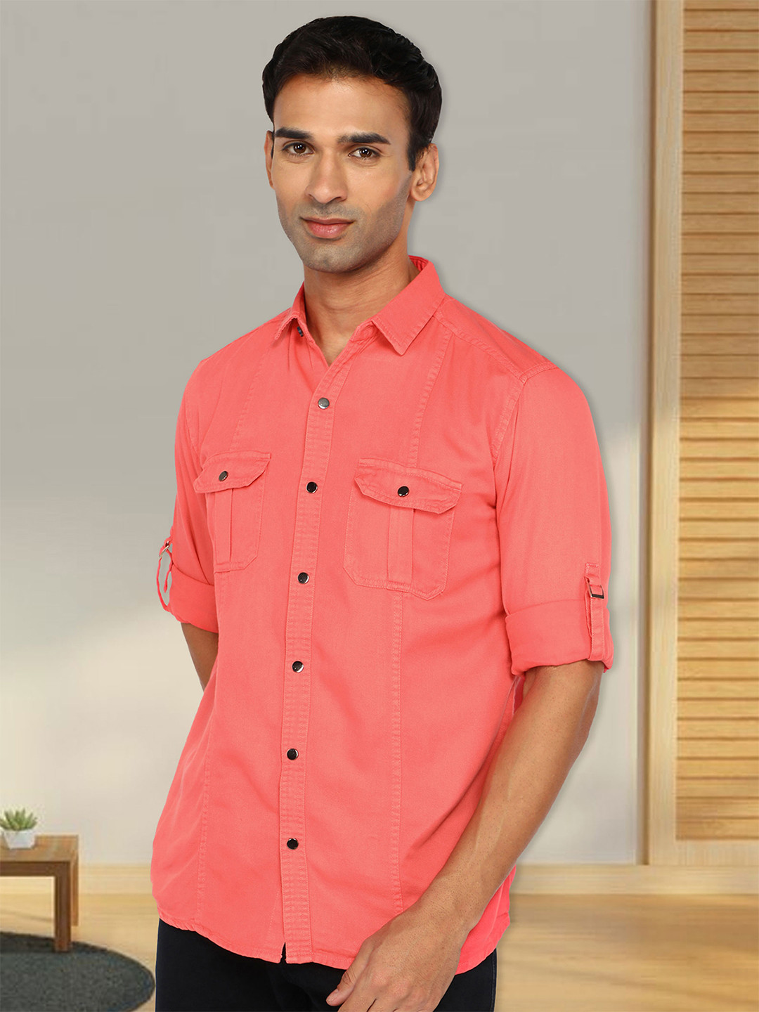 Kuons Avenue Smart Slim Fit Rolled-Up Sleeves Denim Shirt