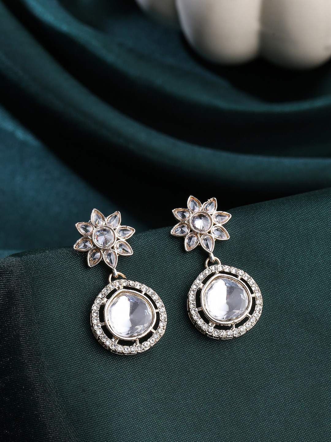 VIRAASI Gold-Plated Kundan & AD Studded Contemporary Drop Earrings