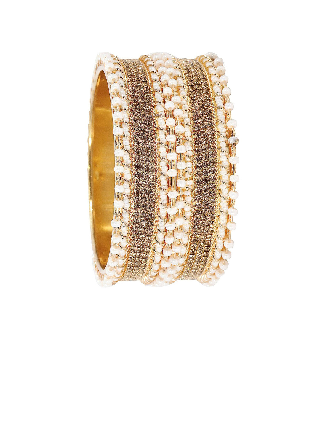 NMII Set Of 2 Plating Gold-Plated Zircon Studded Metal Kada Bangles